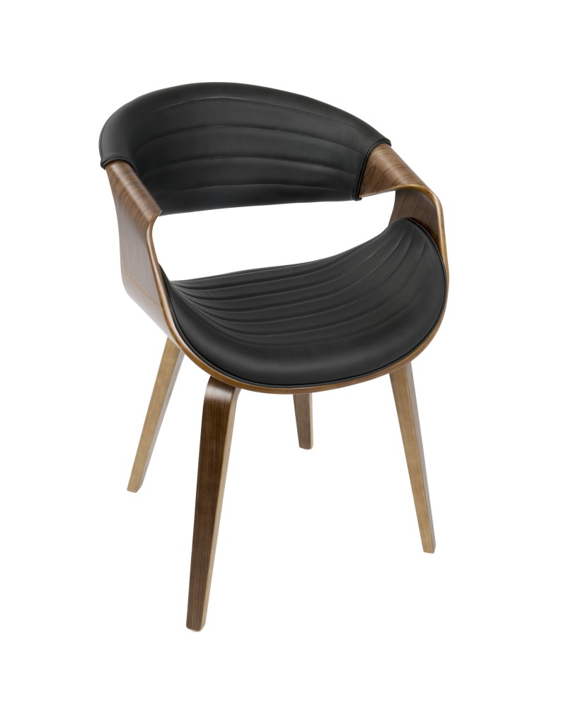 Symphony Mid-Century Modern Dining/Accent Chair in Walnut Wood and Black Faux Leather