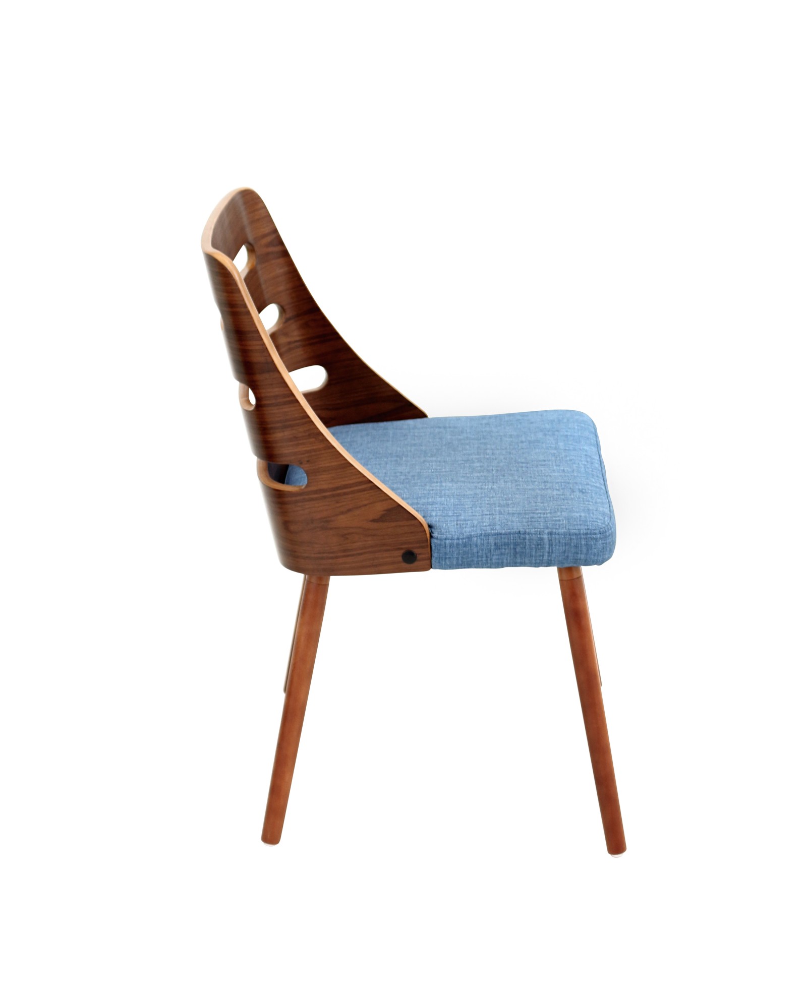 Trevi Mid-Century Modern Dining/Accent Chair in Walnut with Blue Fabric
