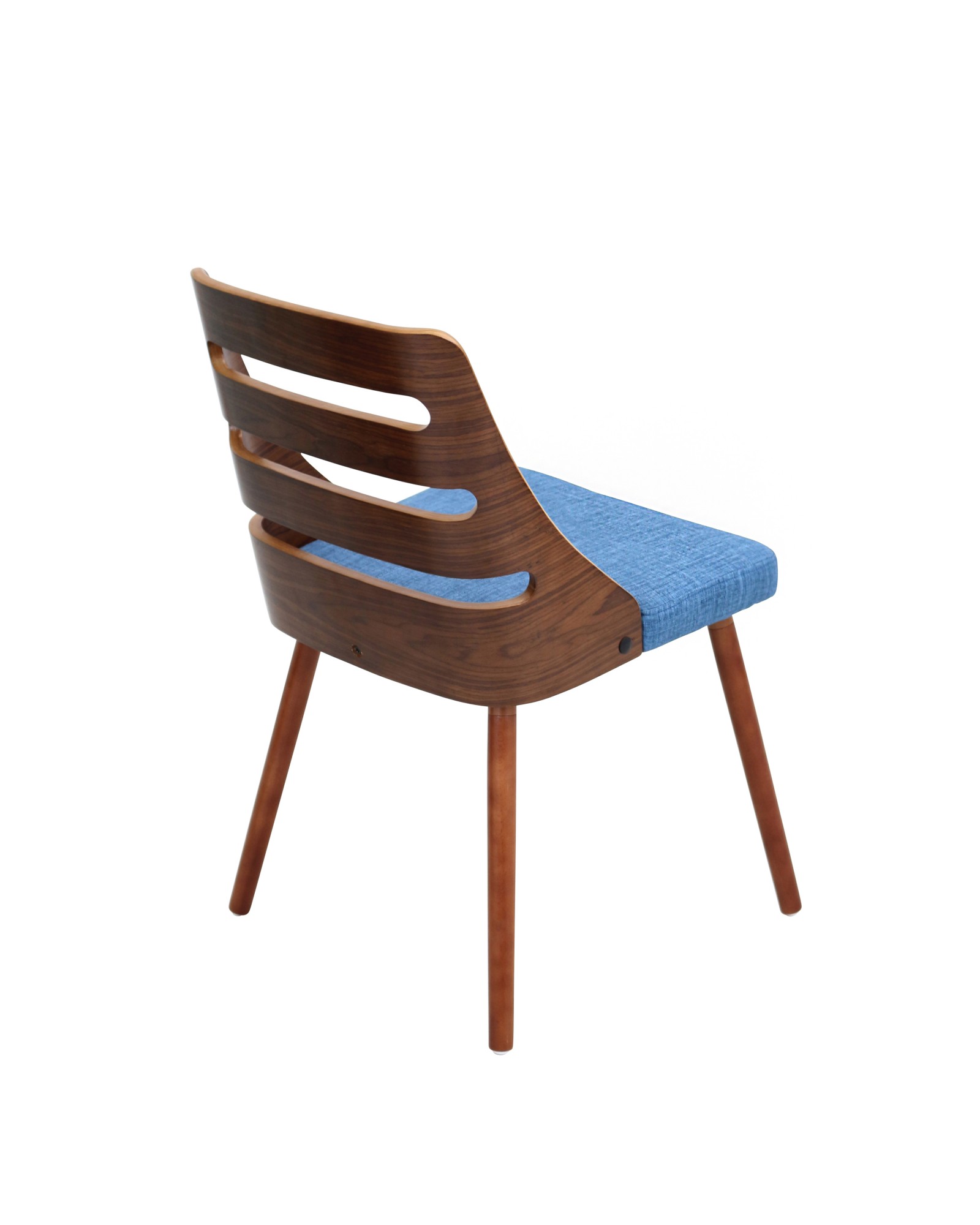 Trevi Mid-Century Modern Dining/Accent Chair in Walnut with Blue Fabric