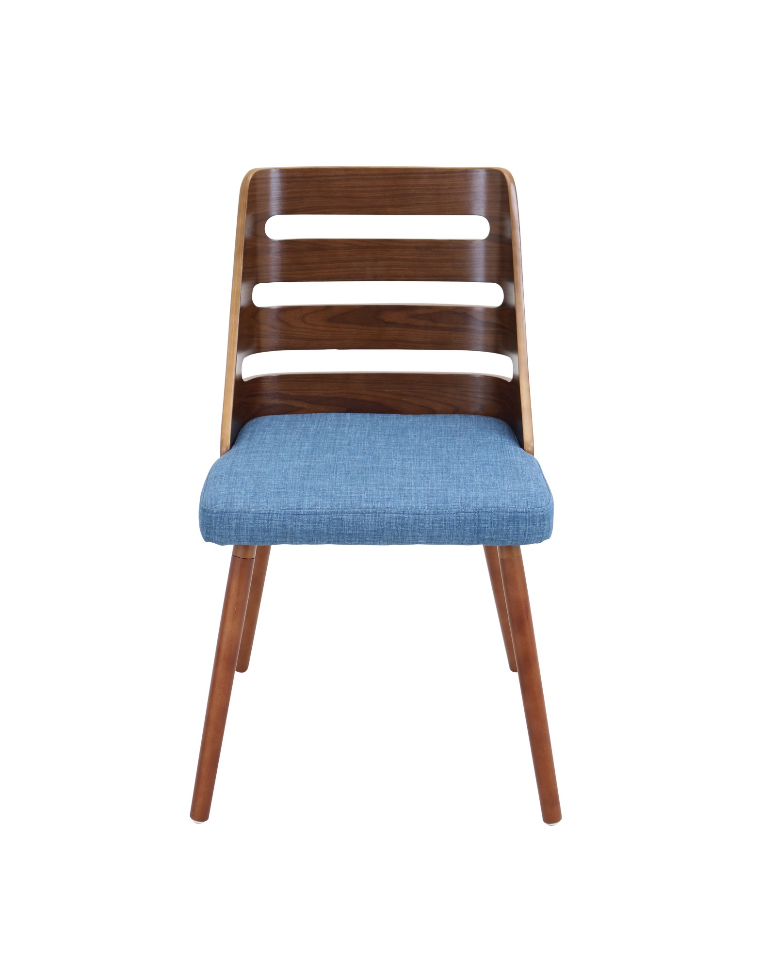 Trevi Mid-Century Modern Dining/Accent Chair in Walnut with Blue Fabric