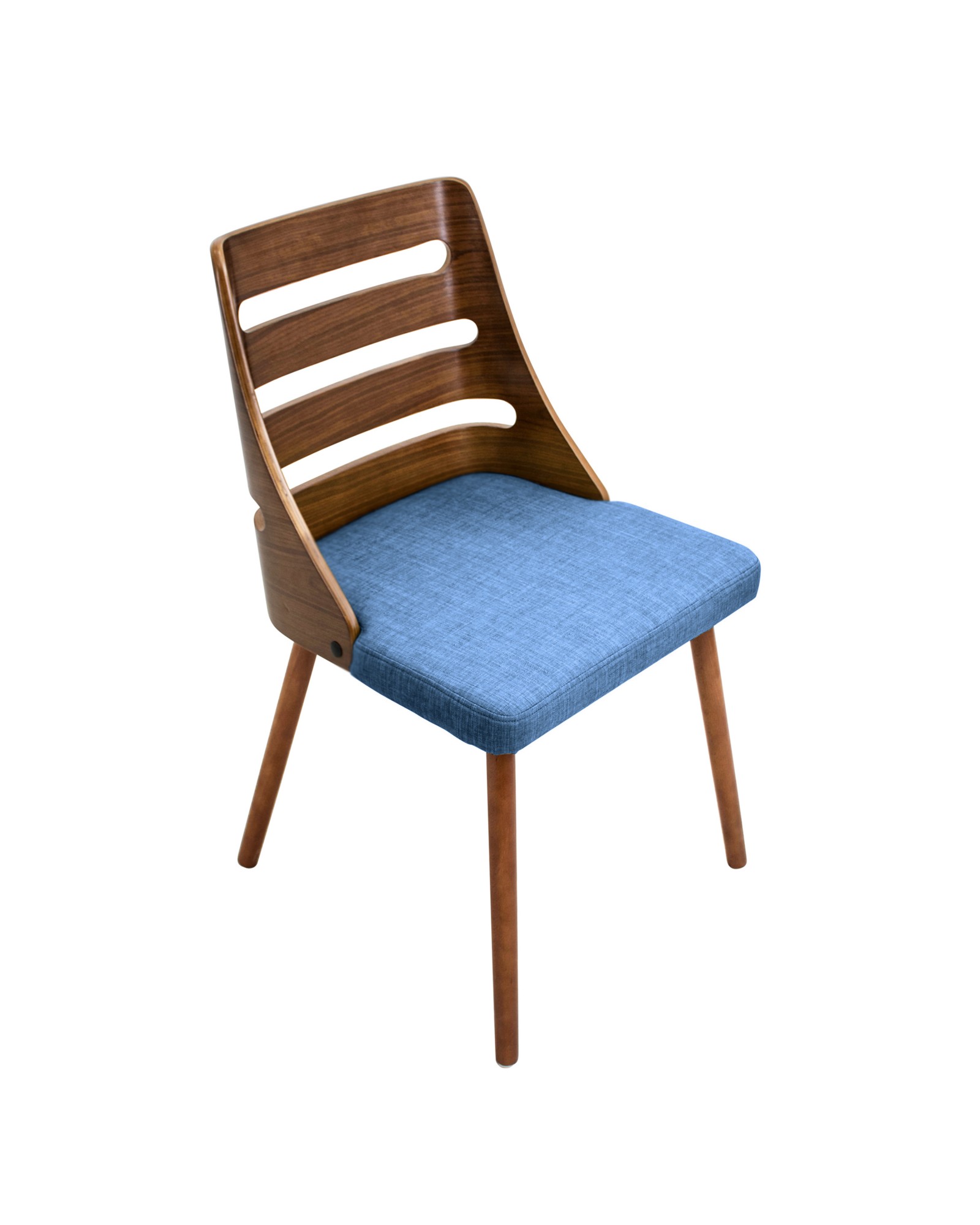 Trevi Mid-Century Modern Dining/Accent Chair in Walnut with Blue Fabric