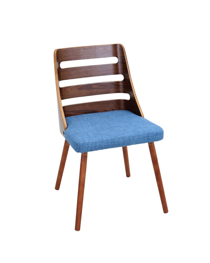 Trevi Mid-Century Modern Dining/Accent Chair in Walnut with Blue Fabric