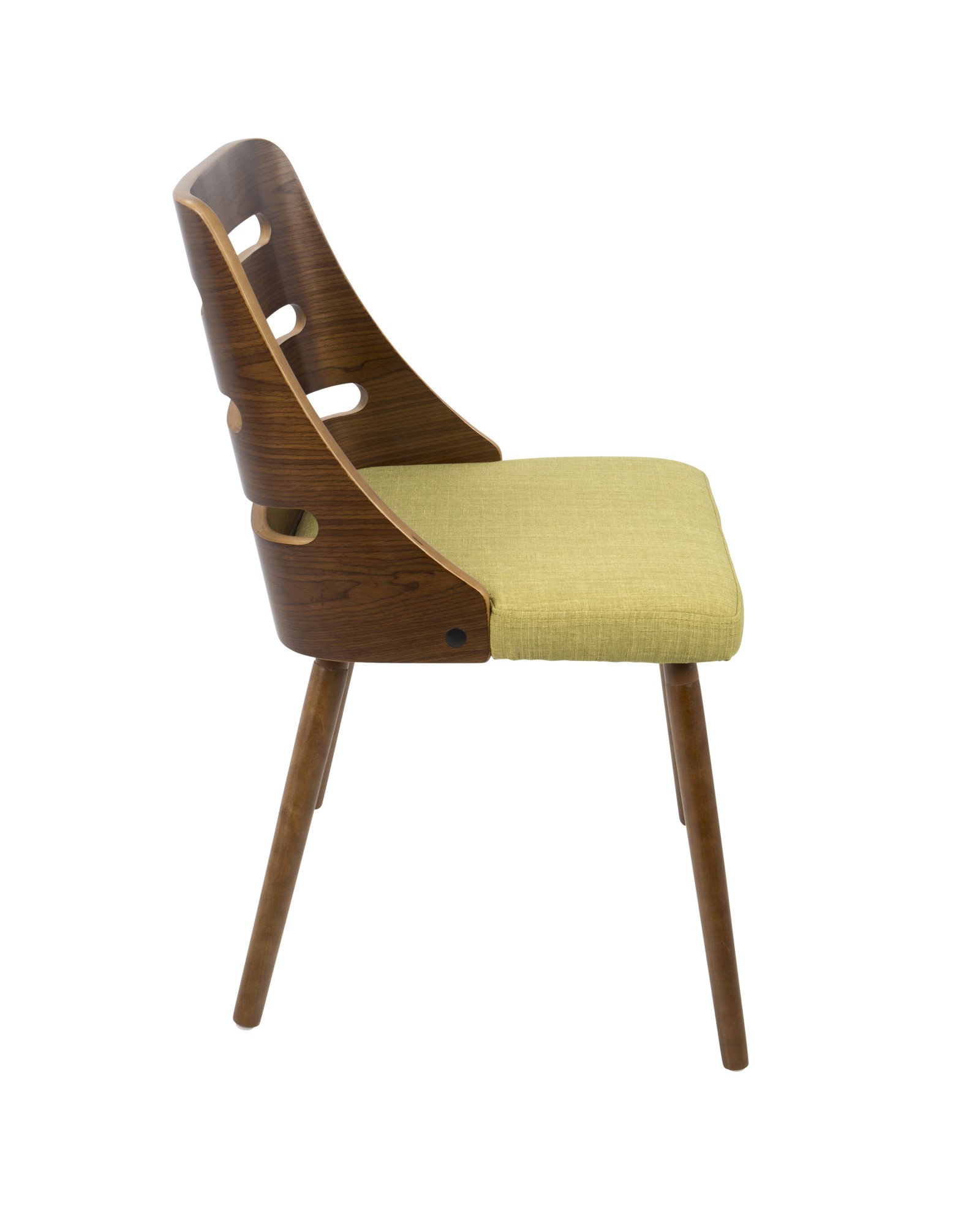 Trevi Mid-Century Modern Dining/Accent Chair in Walnut with Green Fabric
