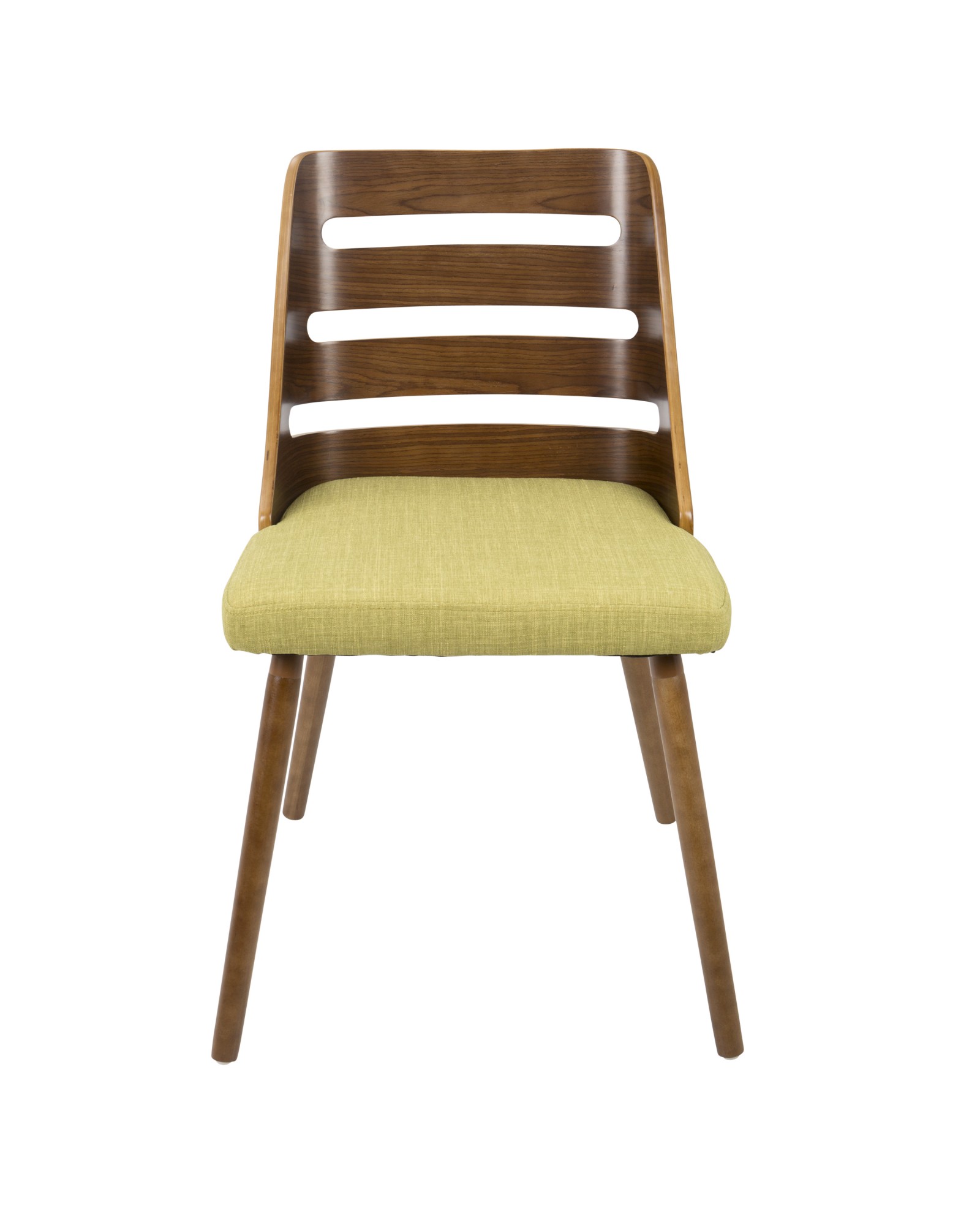 Trevi Mid-Century Modern Dining/Accent Chair in Walnut with Green Fabric