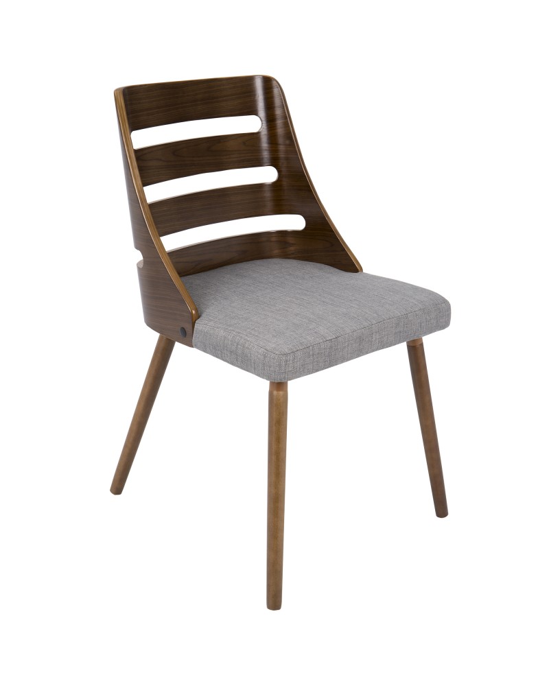 Trevi Mid-Century Modern Dining/Accent Chair in Walnut with Grey Fabric