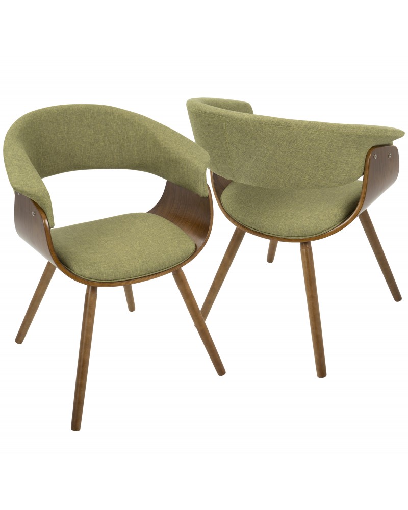 Vintage Mod Mid-Century Modern Chair in Walnut and Green Fabric