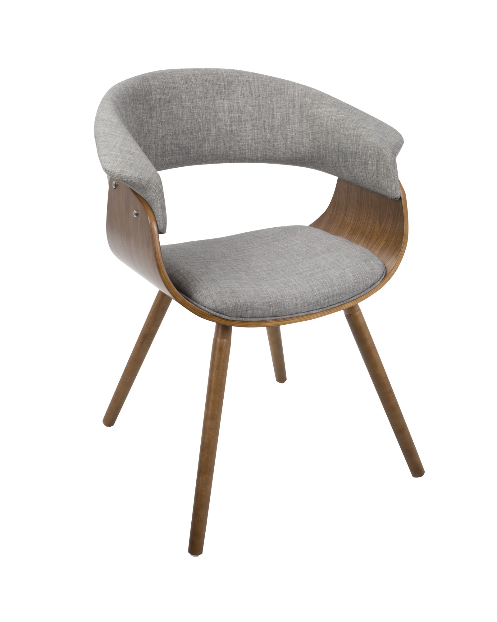 Vintage Mod Mid-Century Modern Chair in Walnut And Light Grey Fabric