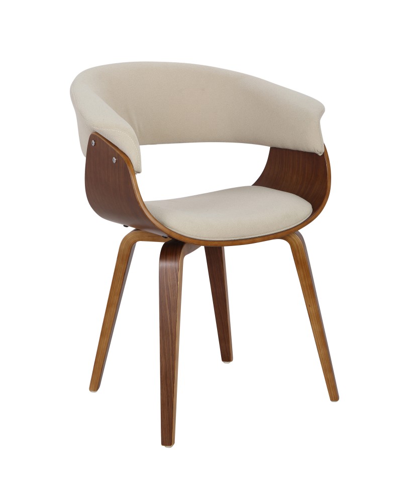 Vintage Mod Mid-Century Modern Dining/Accent Chair in Walnut and Cream