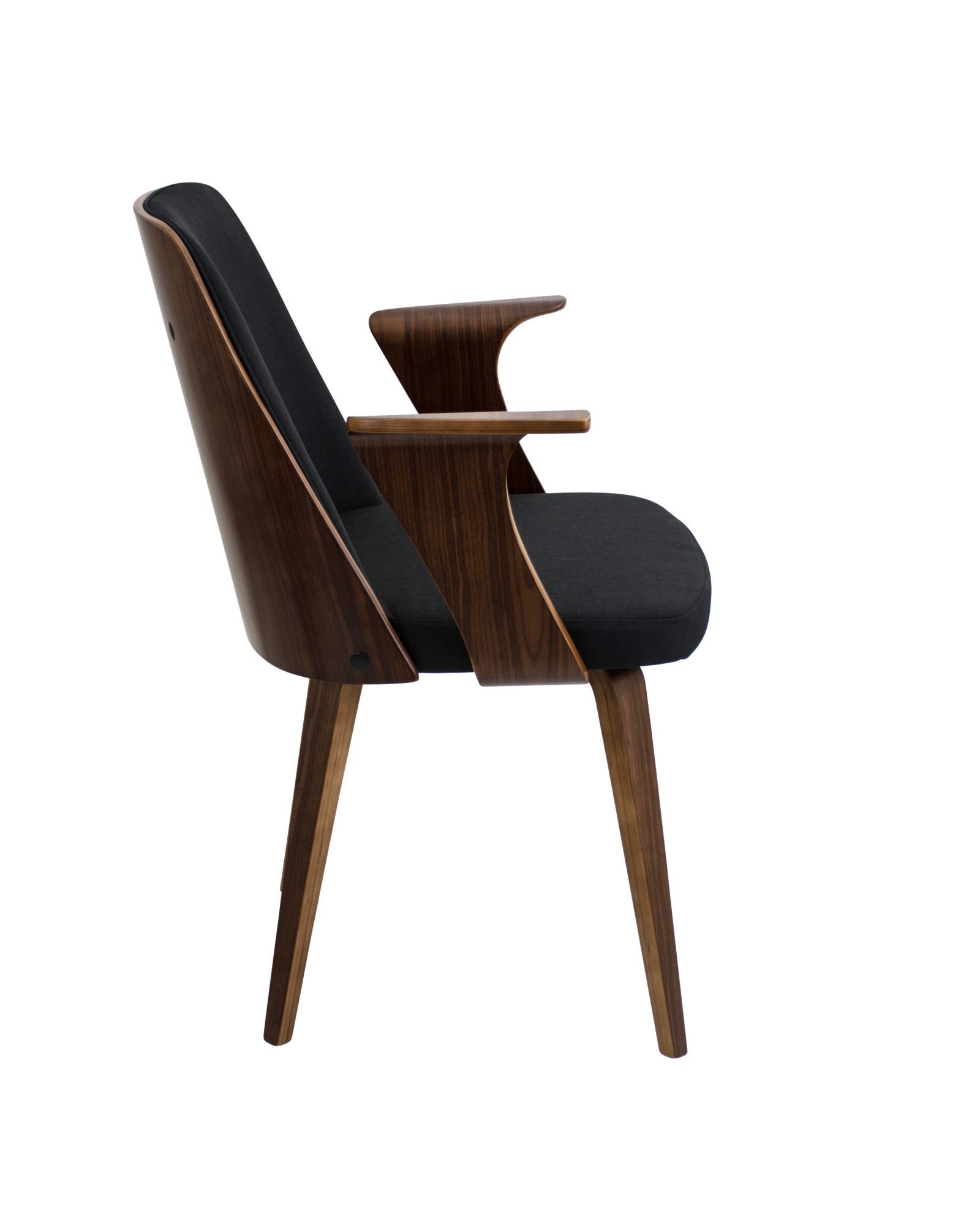 Verdana Mid-Century Modern Dining/Accent Chair in Walnut with Black Fabric