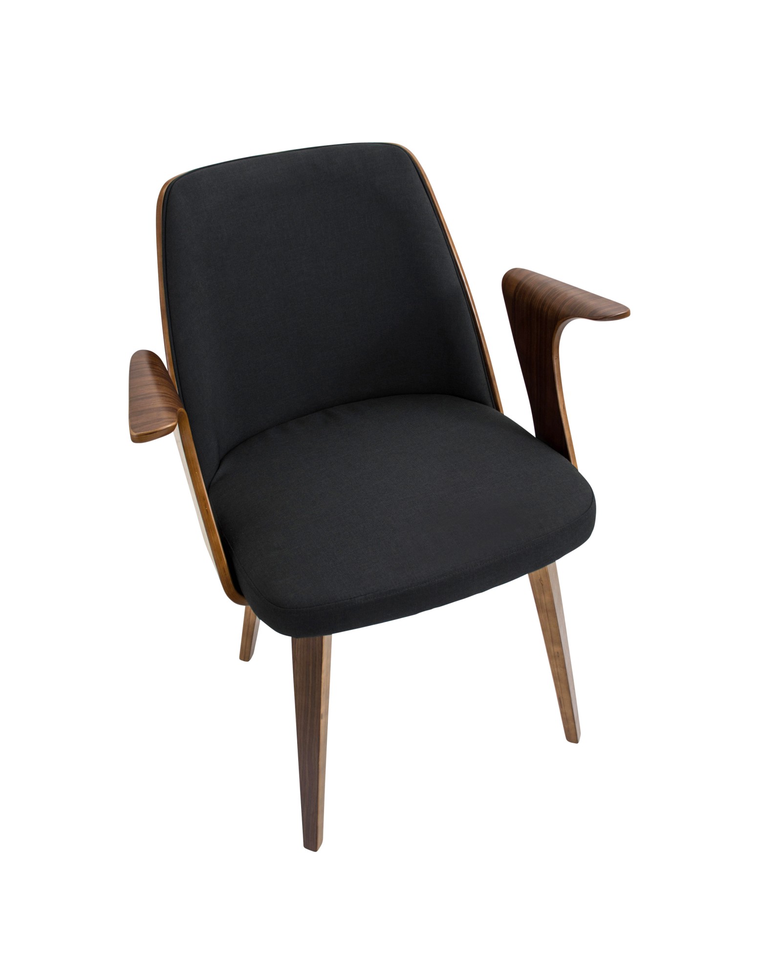 Verdana Mid-Century Modern Dining/Accent Chair in Walnut with Black Fabric