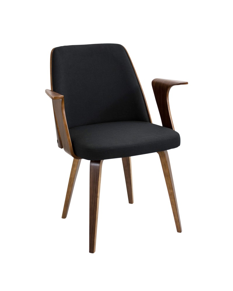 Verdana Mid-Century Modern Dining/Accent Chair in Walnut with Black Fabric