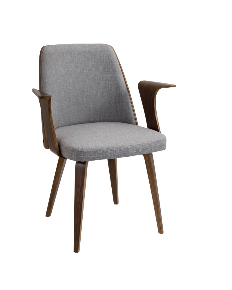 Verdana Mid-Century Modern Dining/Accent Chair in Walnut with Grey Fabric