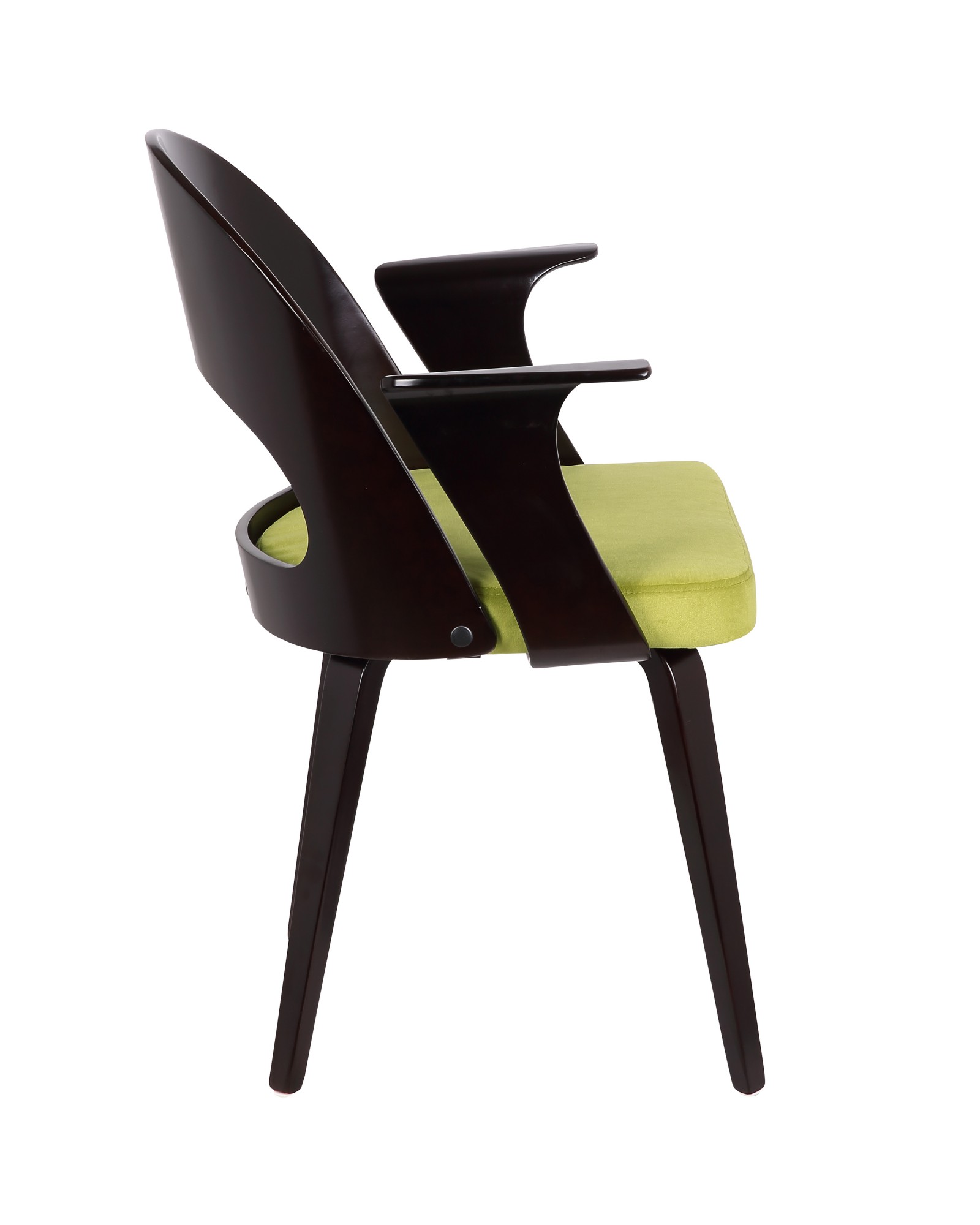 Verino Mid-Century Modern Dining/Accent Chair in Espresso with Green Velvet