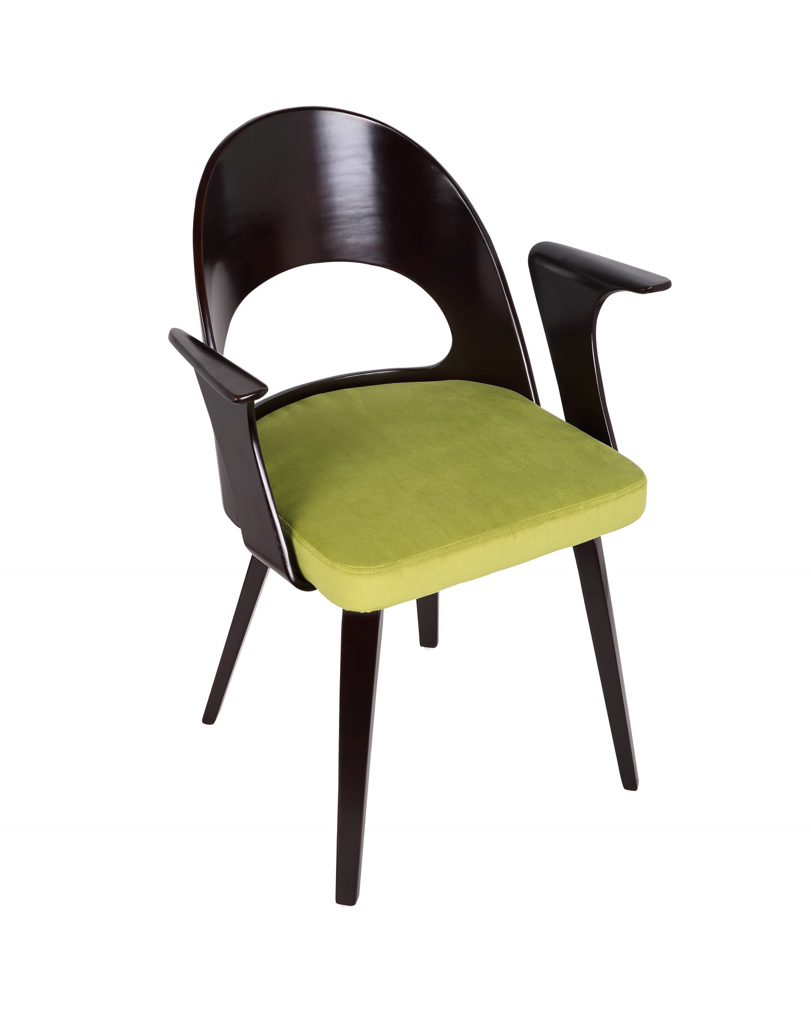 Verino Mid-Century Modern Dining/Accent Chair in Espresso with Green Velvet