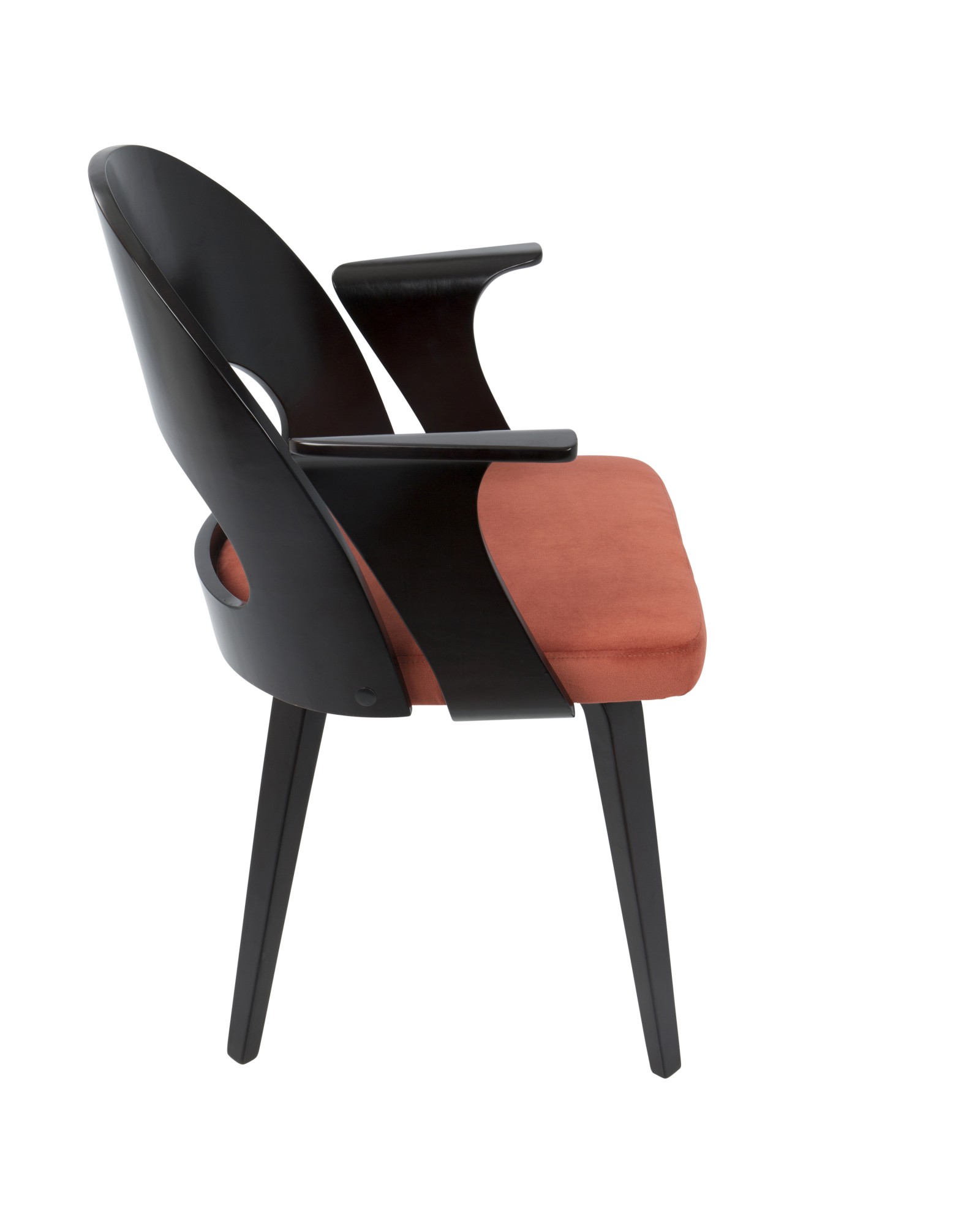 Verino Mid-Century Modern Dining/Accent Chair in Espresso with Orange Velvet