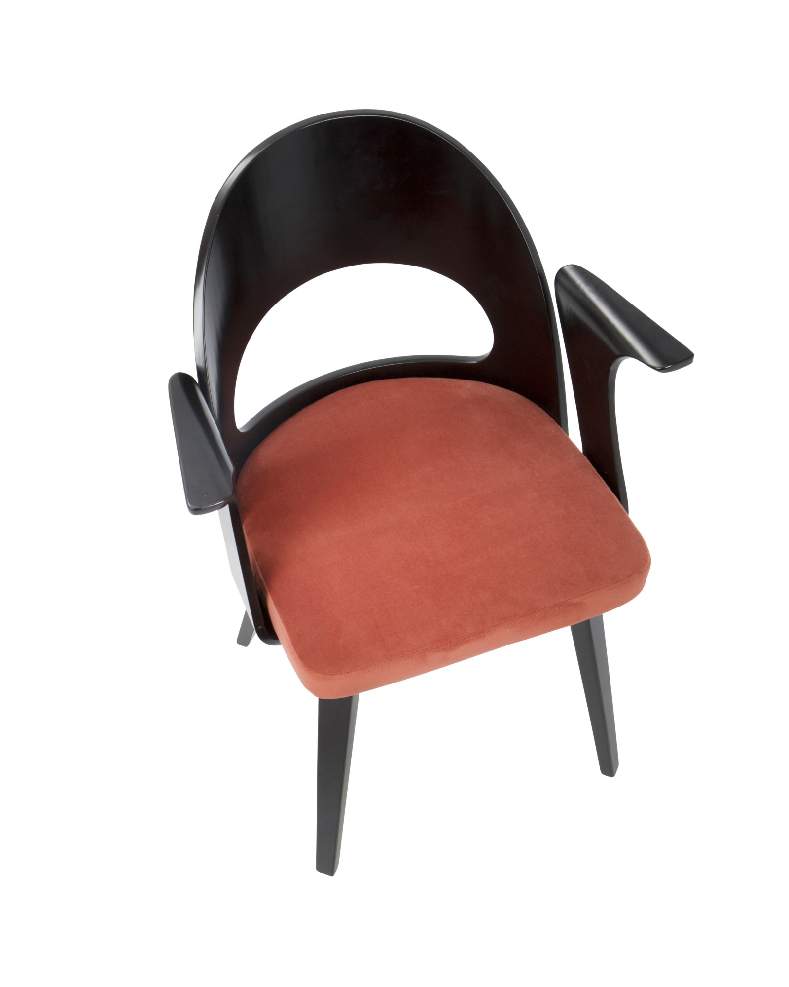 Verino Mid-Century Modern Dining/Accent Chair in Espresso with Orange Velvet