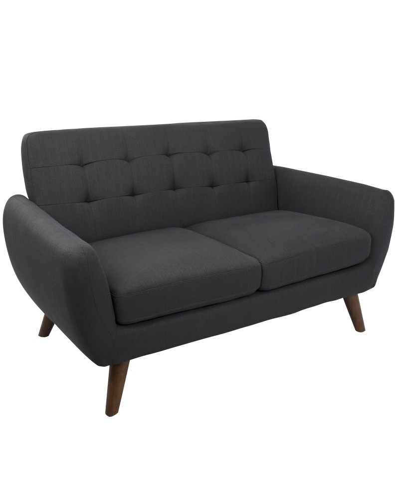 Hemingway Mid-Century Modern Settee in Charcoal Grey