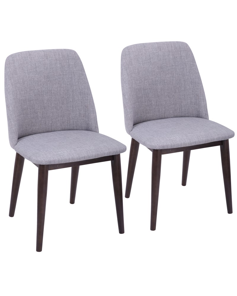 Tintori Contemporary Dining Chair in Walnut and Light Grey Fabric - Set of 2