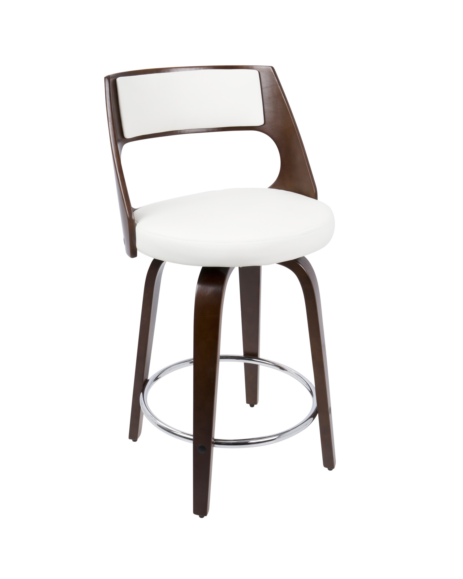 Cecina Mid-Century Modern Counter Stool with Swivel in Cherry And White Faux Leather