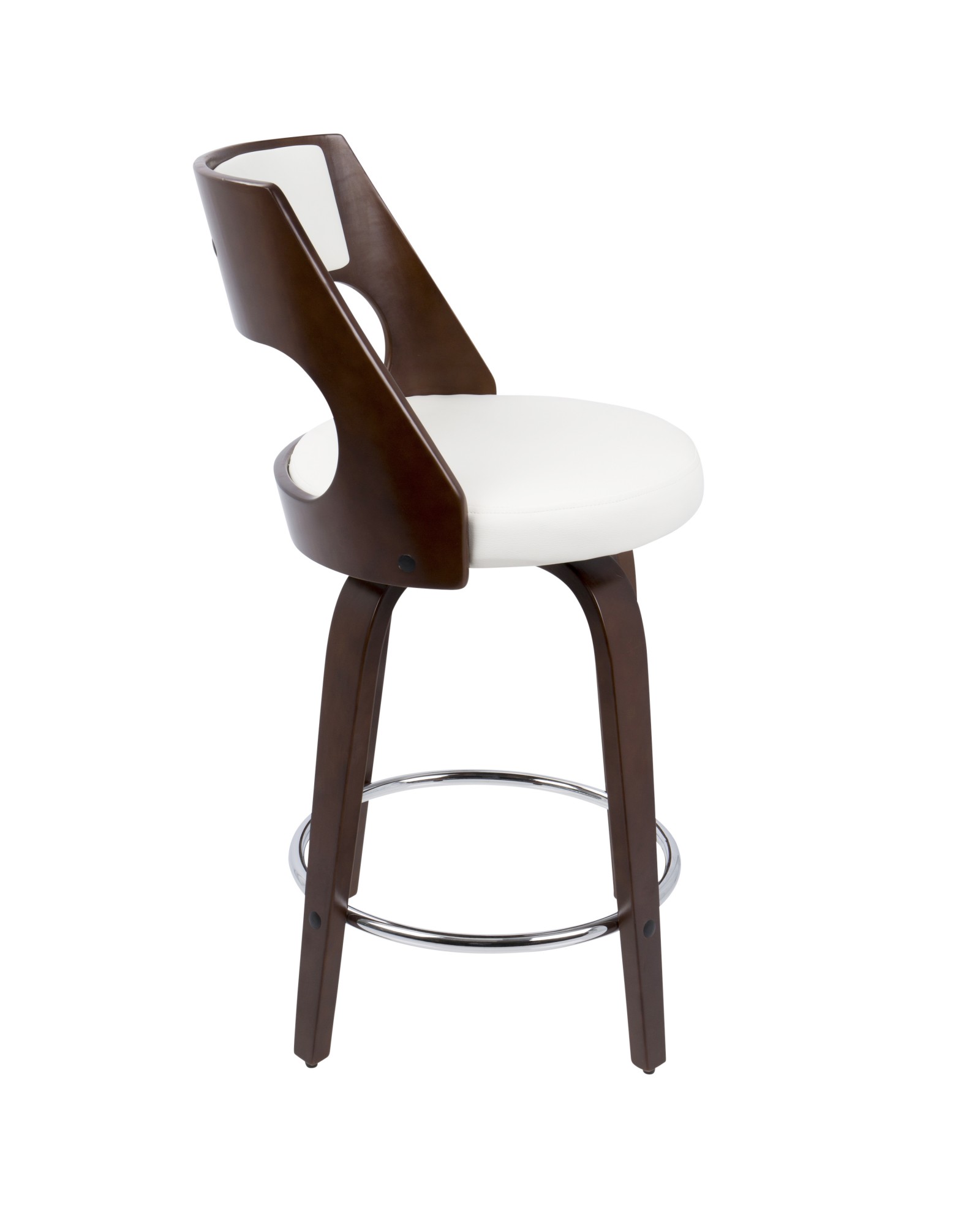 Cecina Mid-Century Modern Counter Stool with Swivel in Cherry And White Faux Leather
