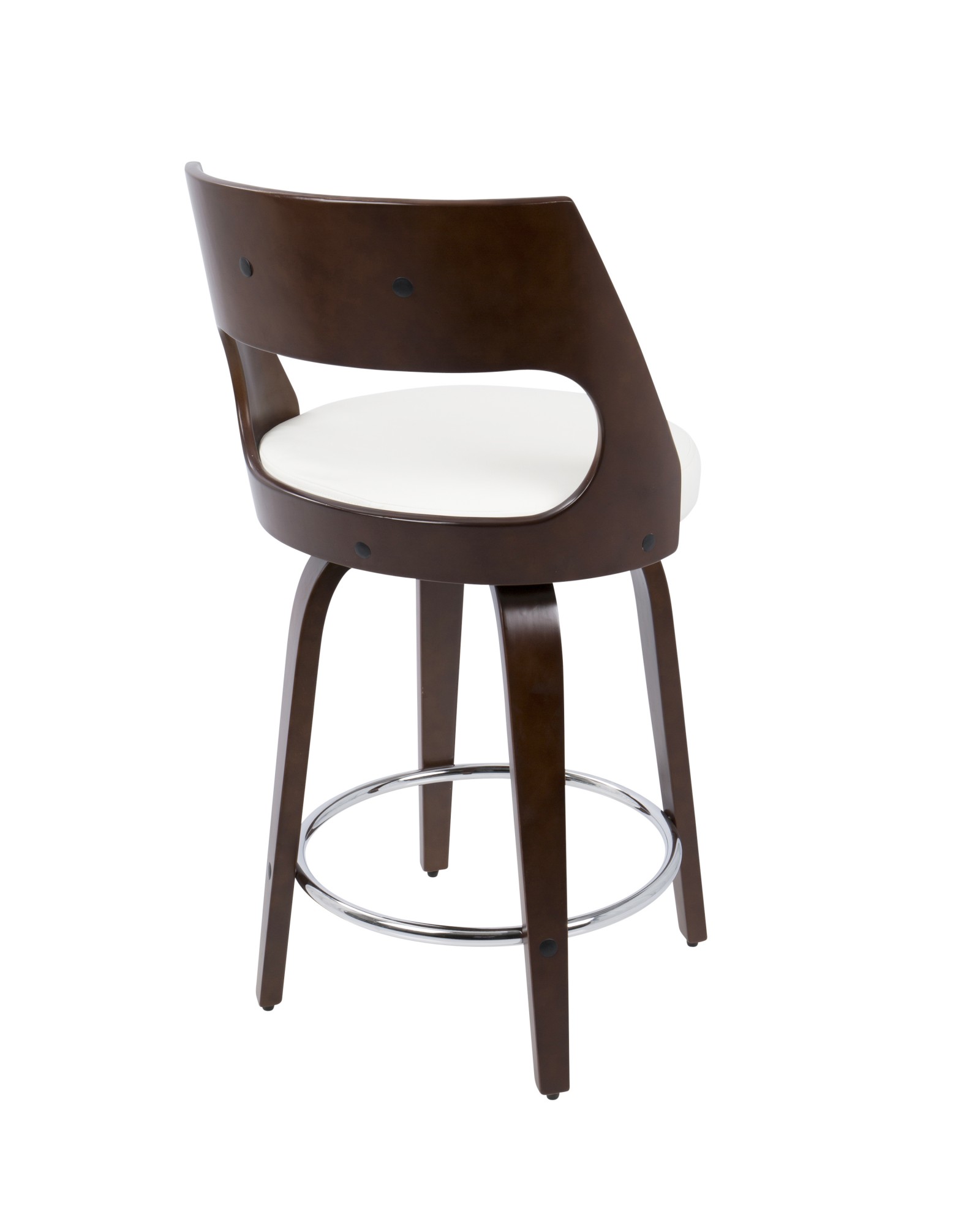 Cecina Mid-Century Modern Counter Stool with Swivel in Cherry And White Faux Leather