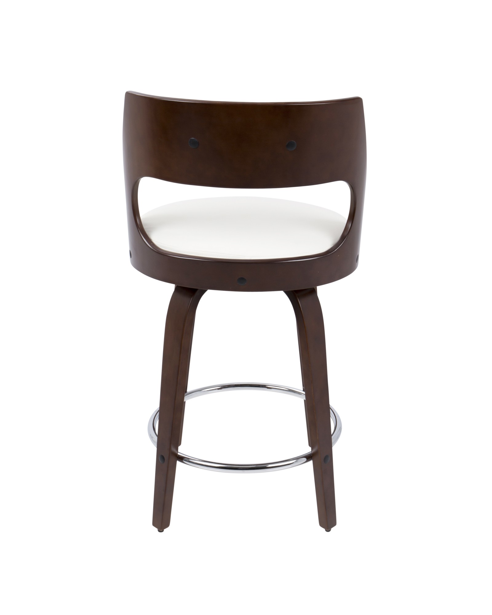 Cecina Mid-Century Modern Counter Stool with Swivel in Cherry And White Faux Leather