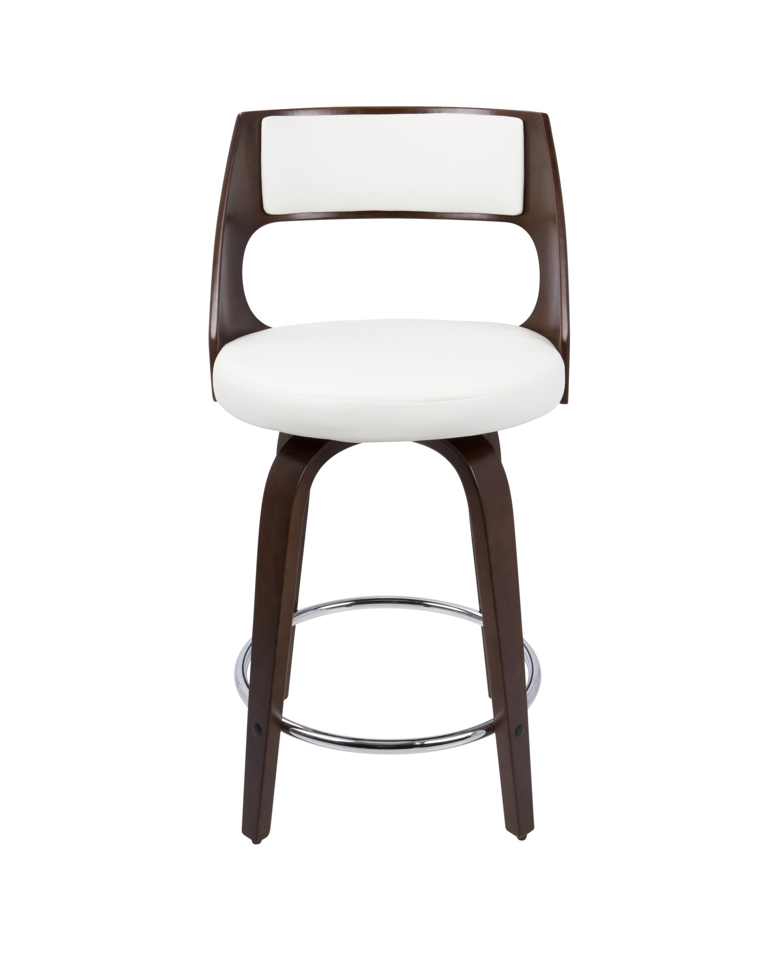 Cecina Mid-Century Modern Counter Stool with Swivel in Cherry And White Faux Leather