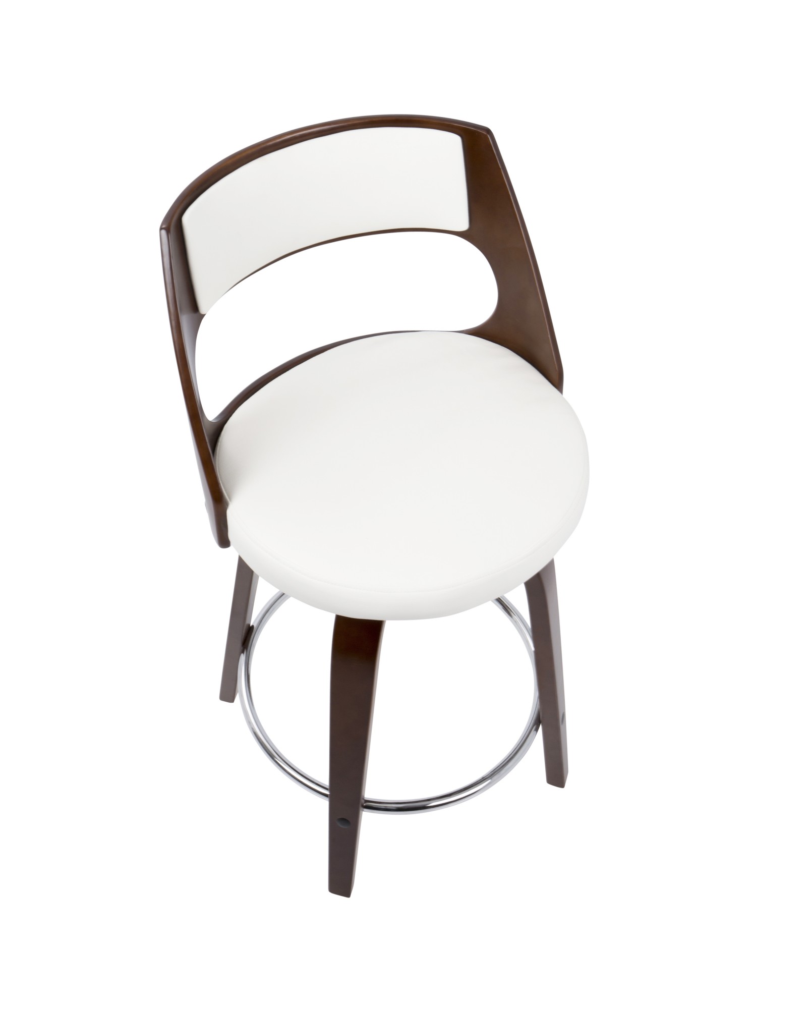 Cecina Mid-Century Modern Counter Stool with Swivel in Cherry And White Faux Leather