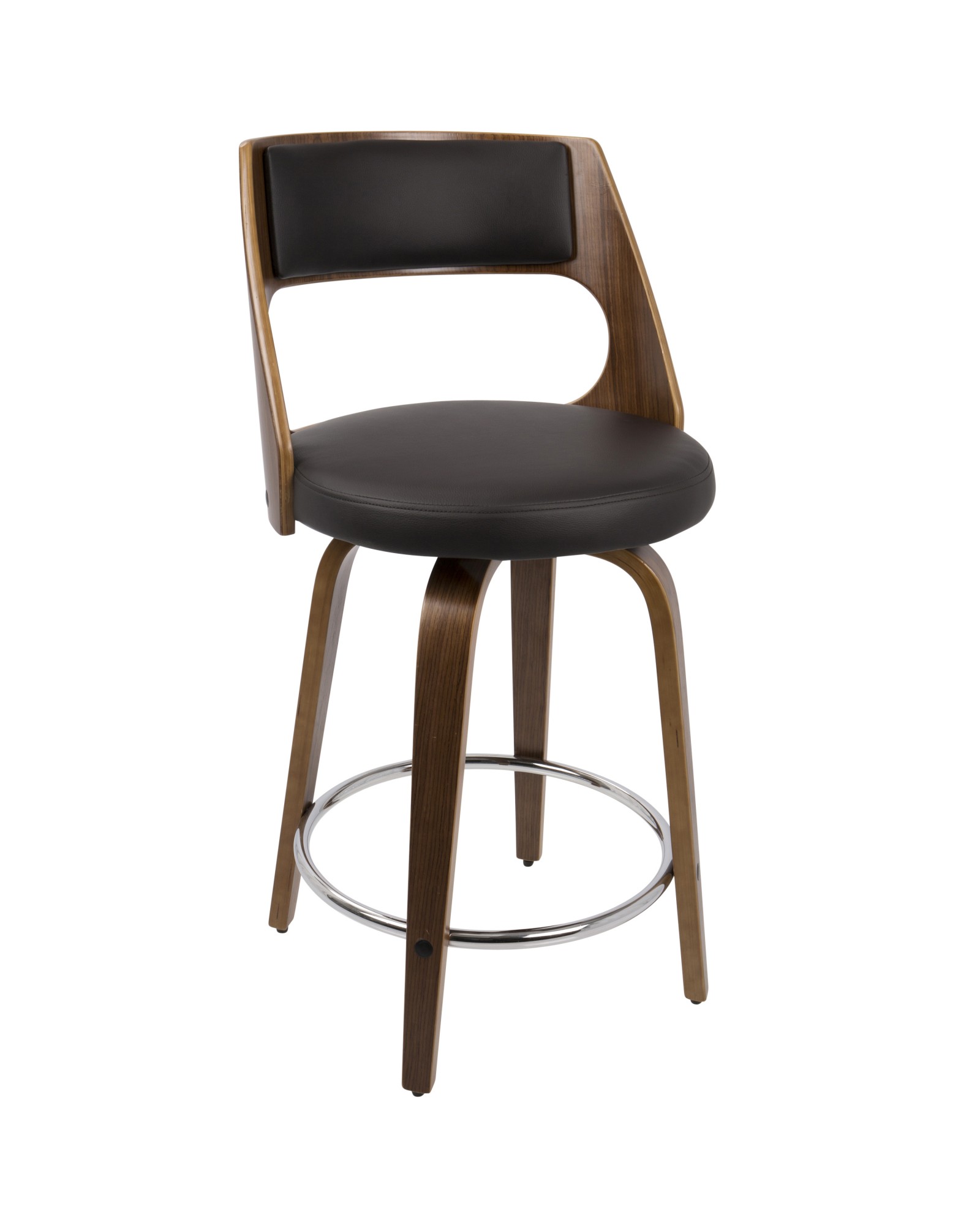 Cecina Mid-Century Modern Counter Stool with Swivel in Walnut And Brown Faux Leather