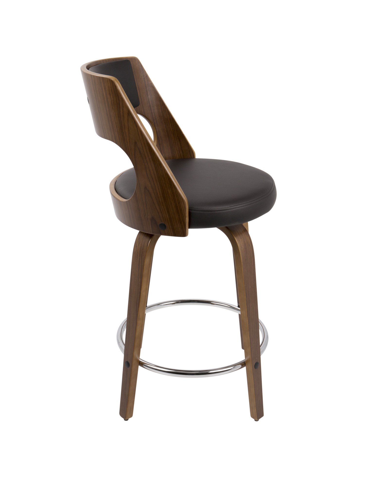Cecina Mid-Century Modern Counter Stool with Swivel in Walnut And Brown Faux Leather