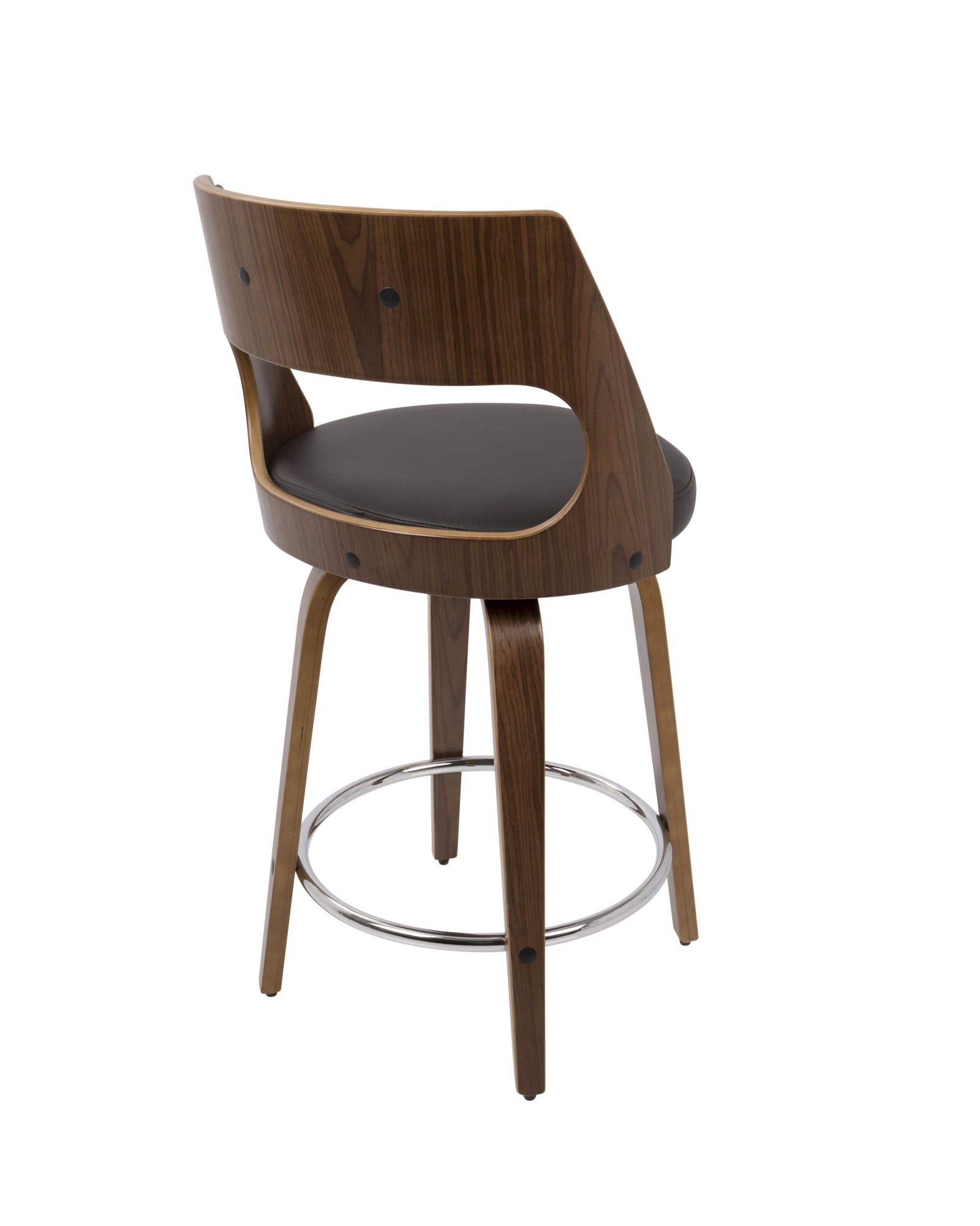 Cecina Mid-Century Modern Counter Stool with Swivel in Walnut And Brown Faux Leather