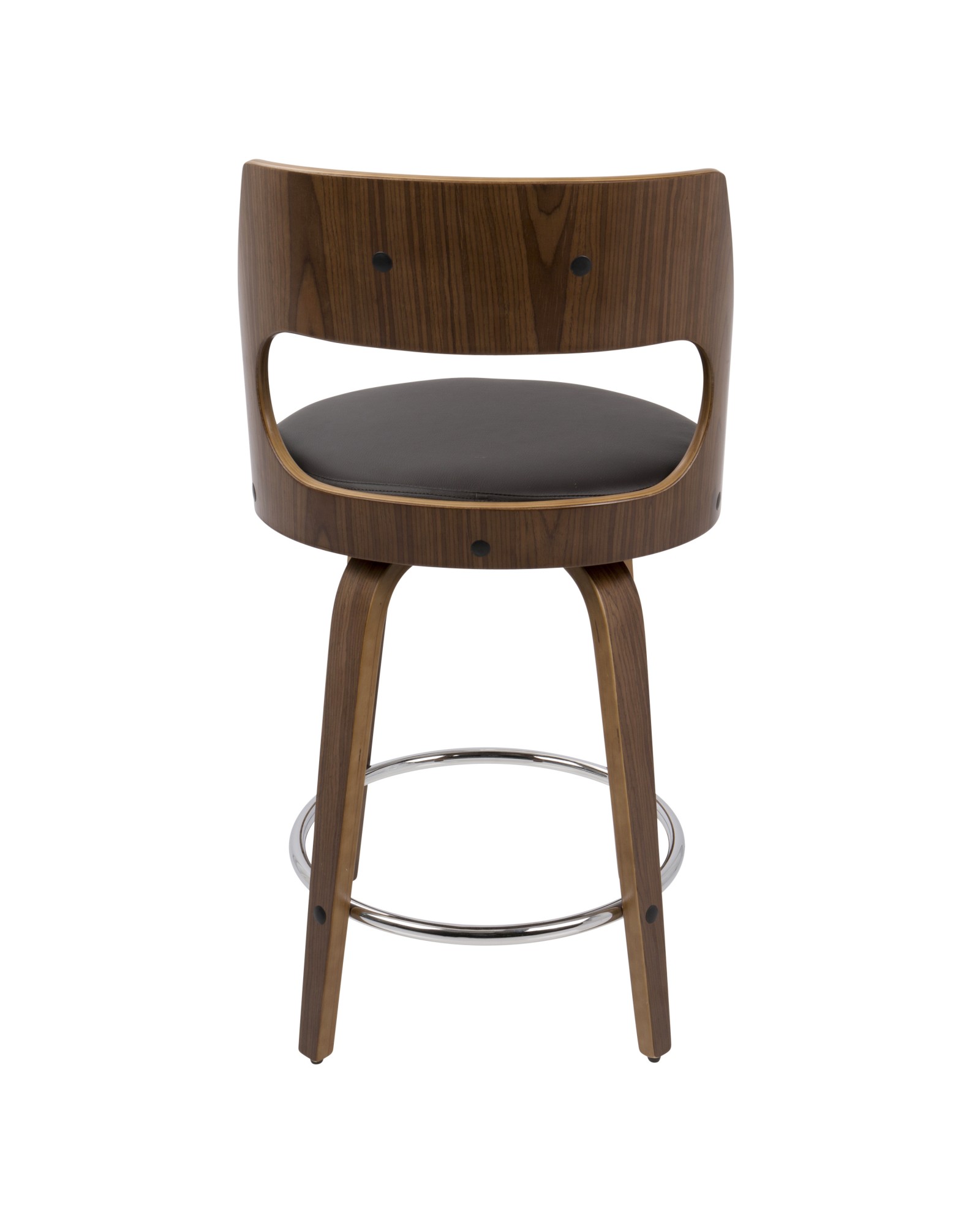 Cecina Mid-Century Modern Counter Stool with Swivel in Walnut And Brown Faux Leather