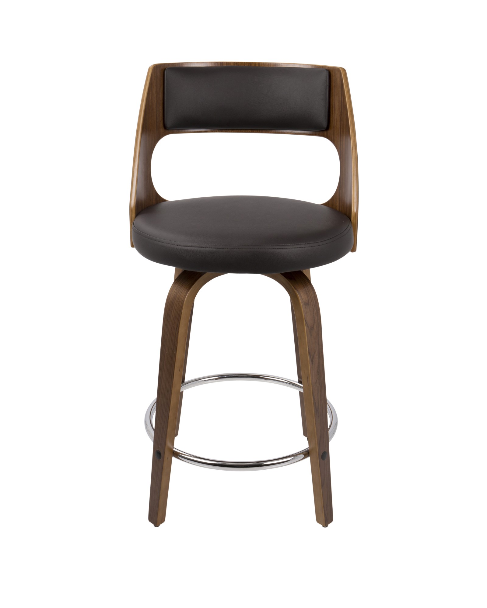 Cecina Mid-Century Modern Counter Stool with Swivel in Walnut And Brown Faux Leather