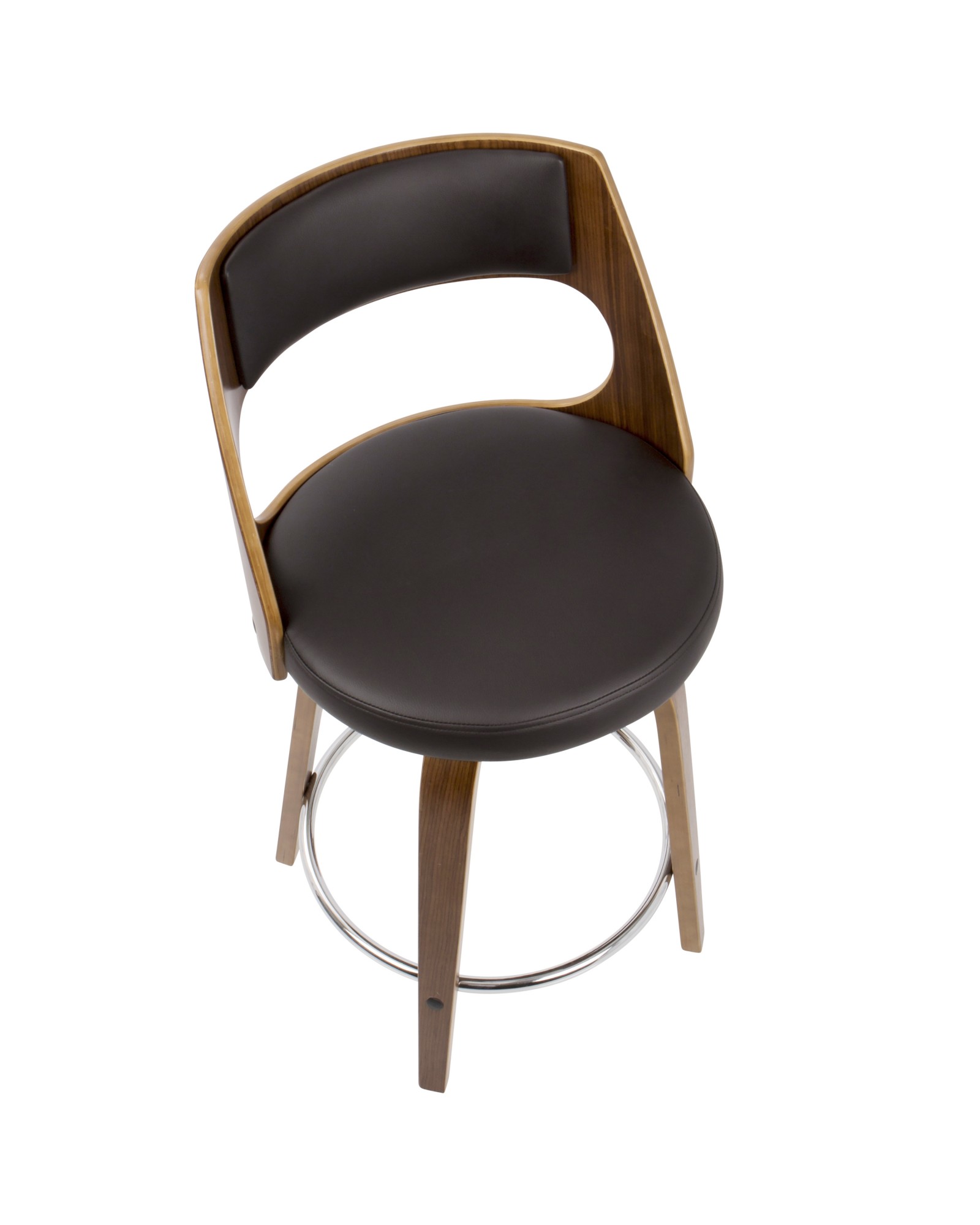 Cecina Mid-Century Modern Counter Stool with Swivel in Walnut And Brown Faux Leather
