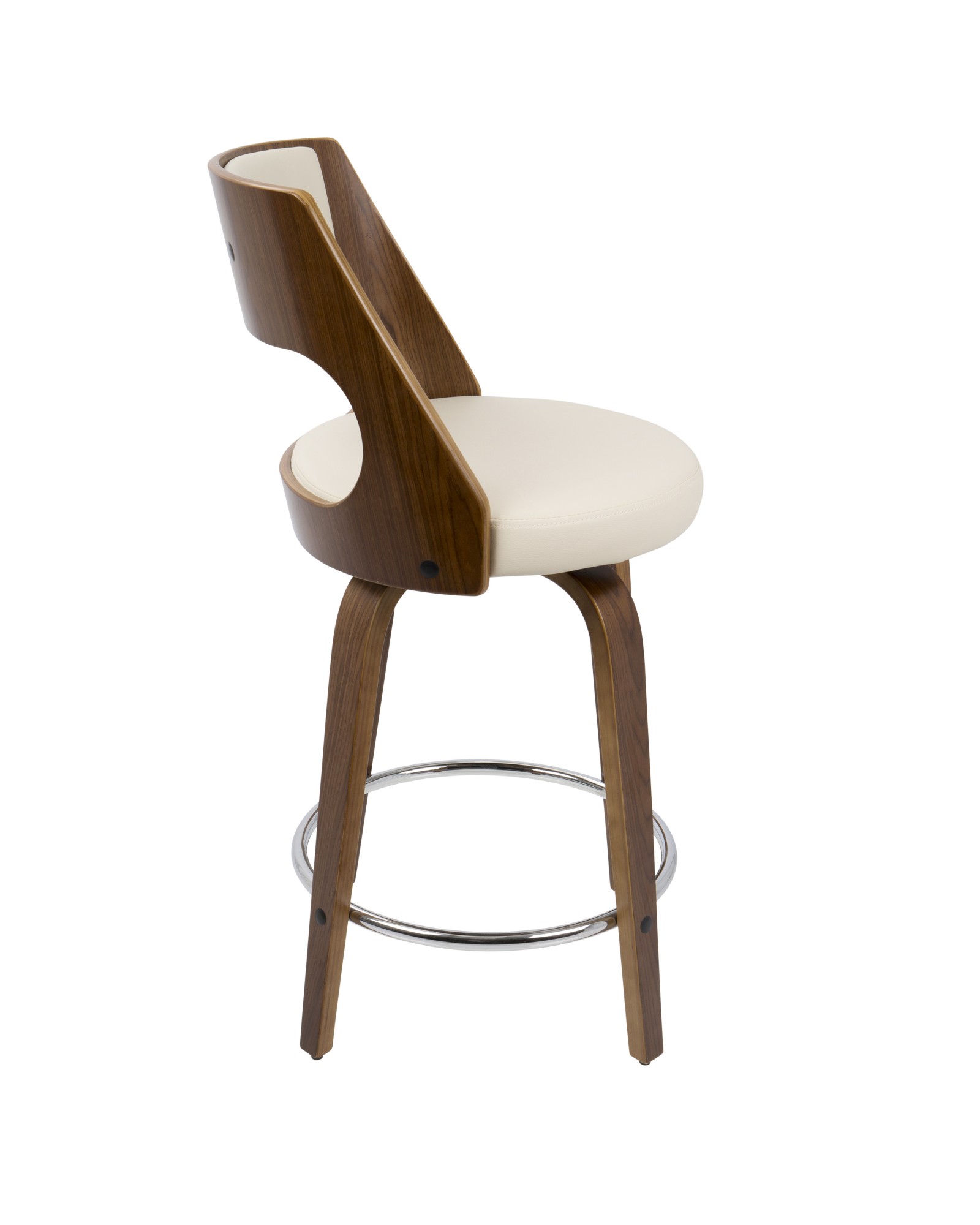 Cecina Mid-Century Modern Counter Stool with Swivel in Walnut And Cream Faux Leather