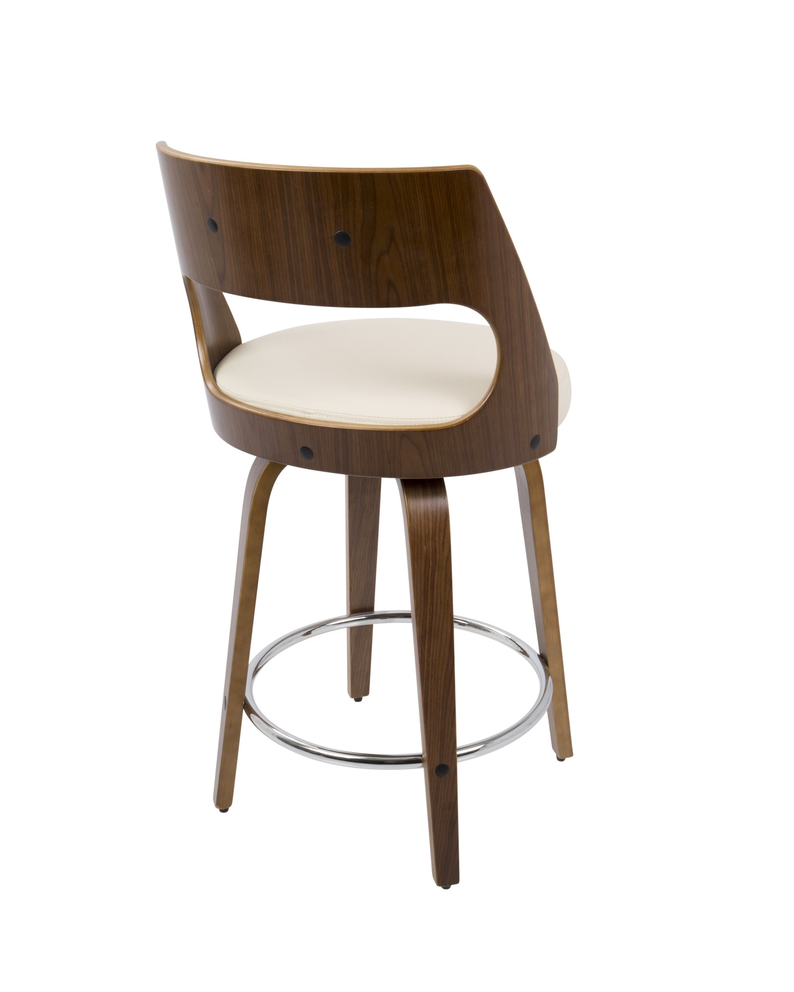 Cecina Mid-Century Modern Counter Stool with Swivel in Walnut And Cream Faux Leather