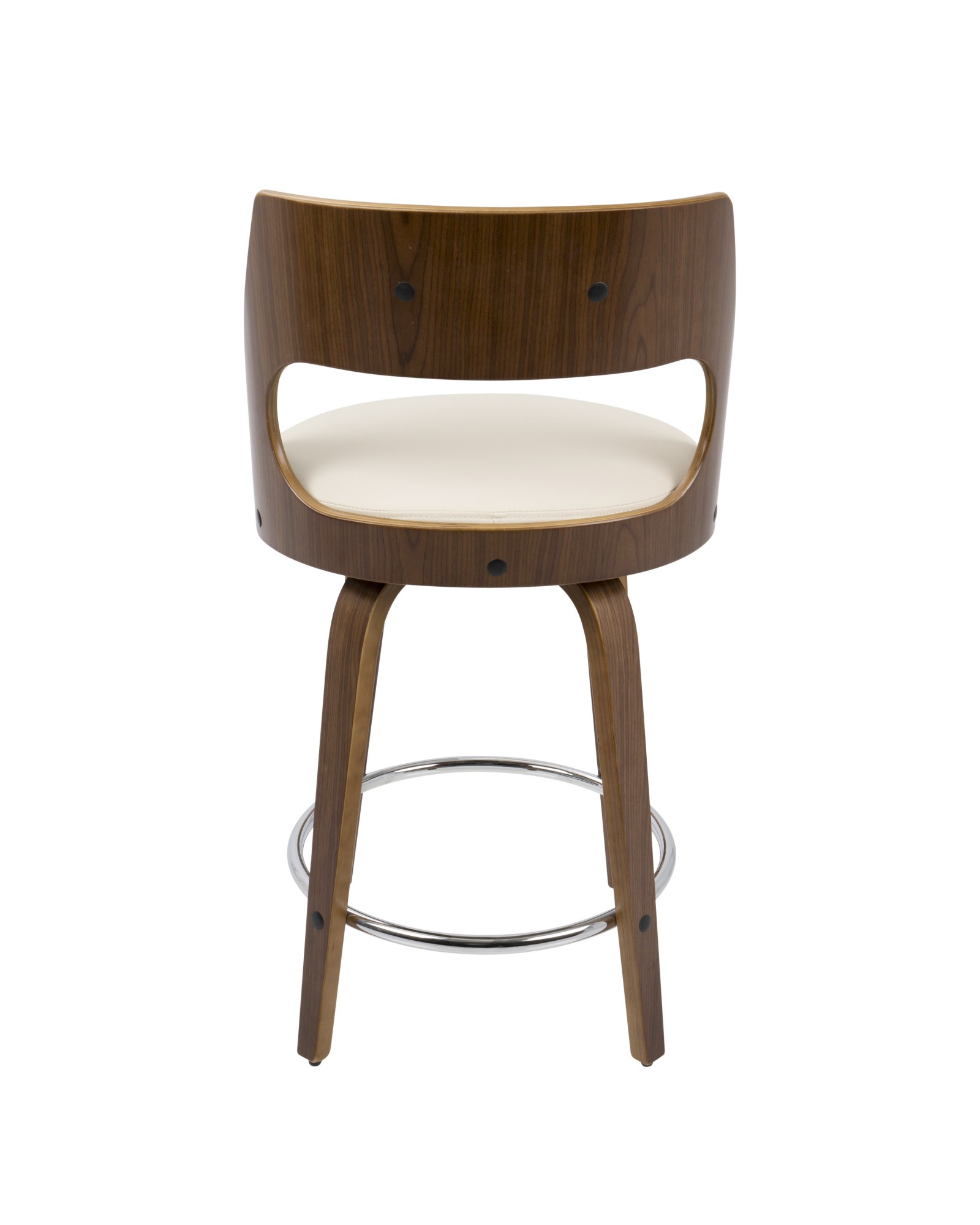 Cecina Mid-Century Modern Counter Stool with Swivel in Walnut And Cream Faux Leather