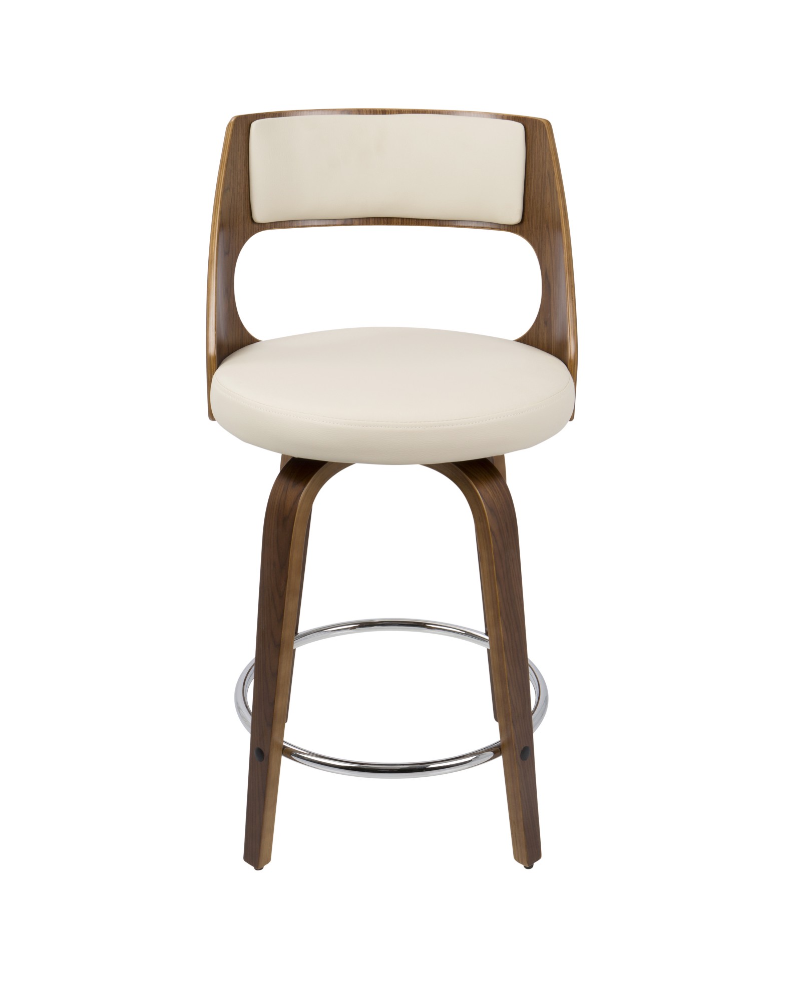 Cecina Mid-Century Modern Counter Stool with Swivel in Walnut And Cream Faux Leather