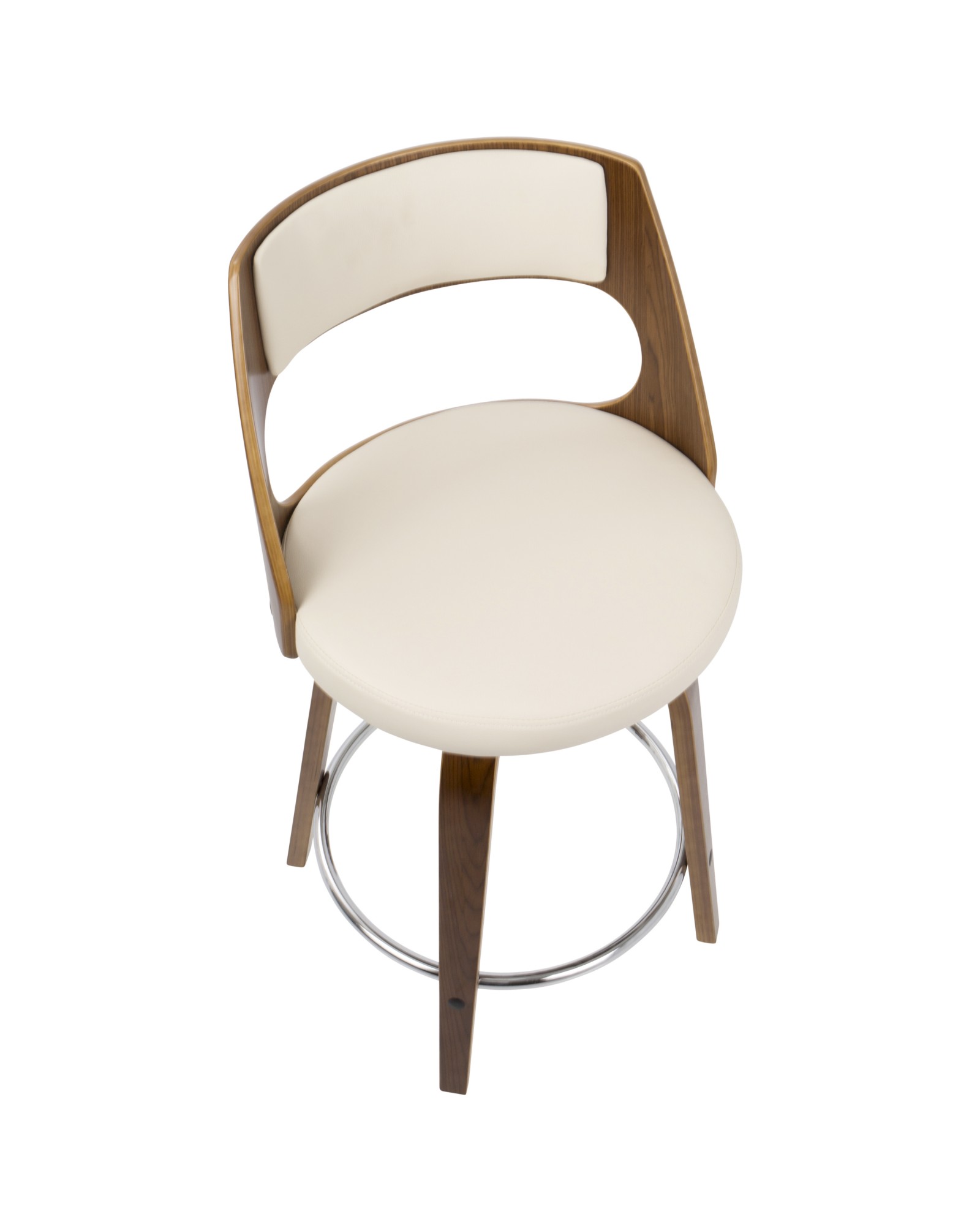 Cecina Mid-Century Modern Counter Stool with Swivel in Walnut And Cream Faux Leather