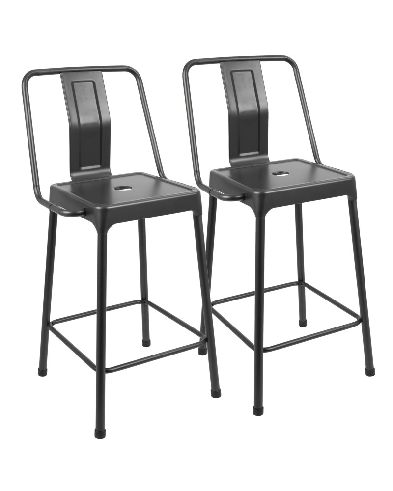 Pair of Industrial Style Energy Counter Stools in Carbon Black Finish