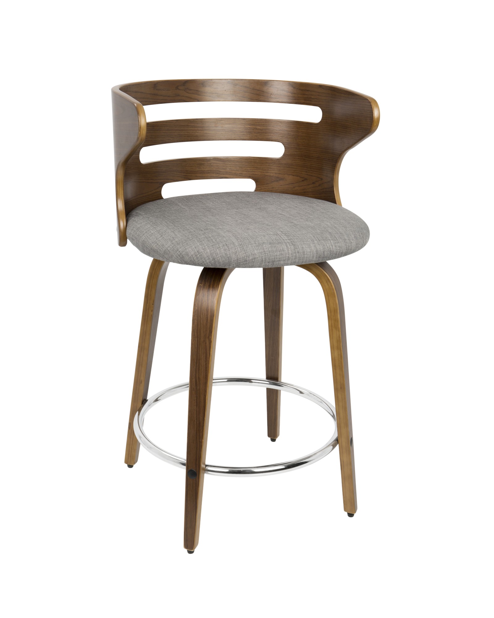 Cosini Mid-Century Modern Counter Stool with Swivel in Walnut and Grey