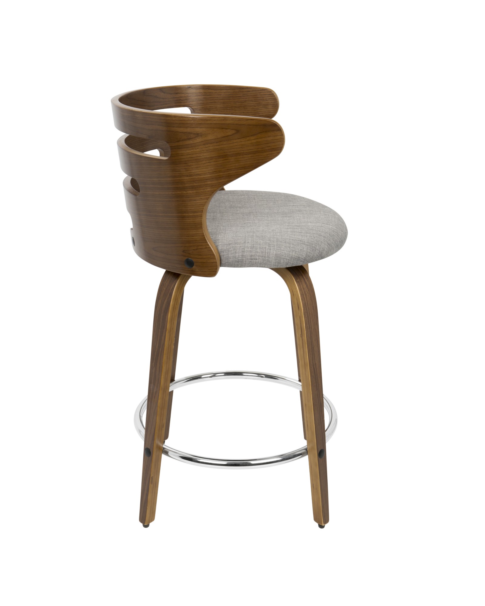 Cosini Mid-Century Modern Counter Stool with Swivel in Walnut and Grey