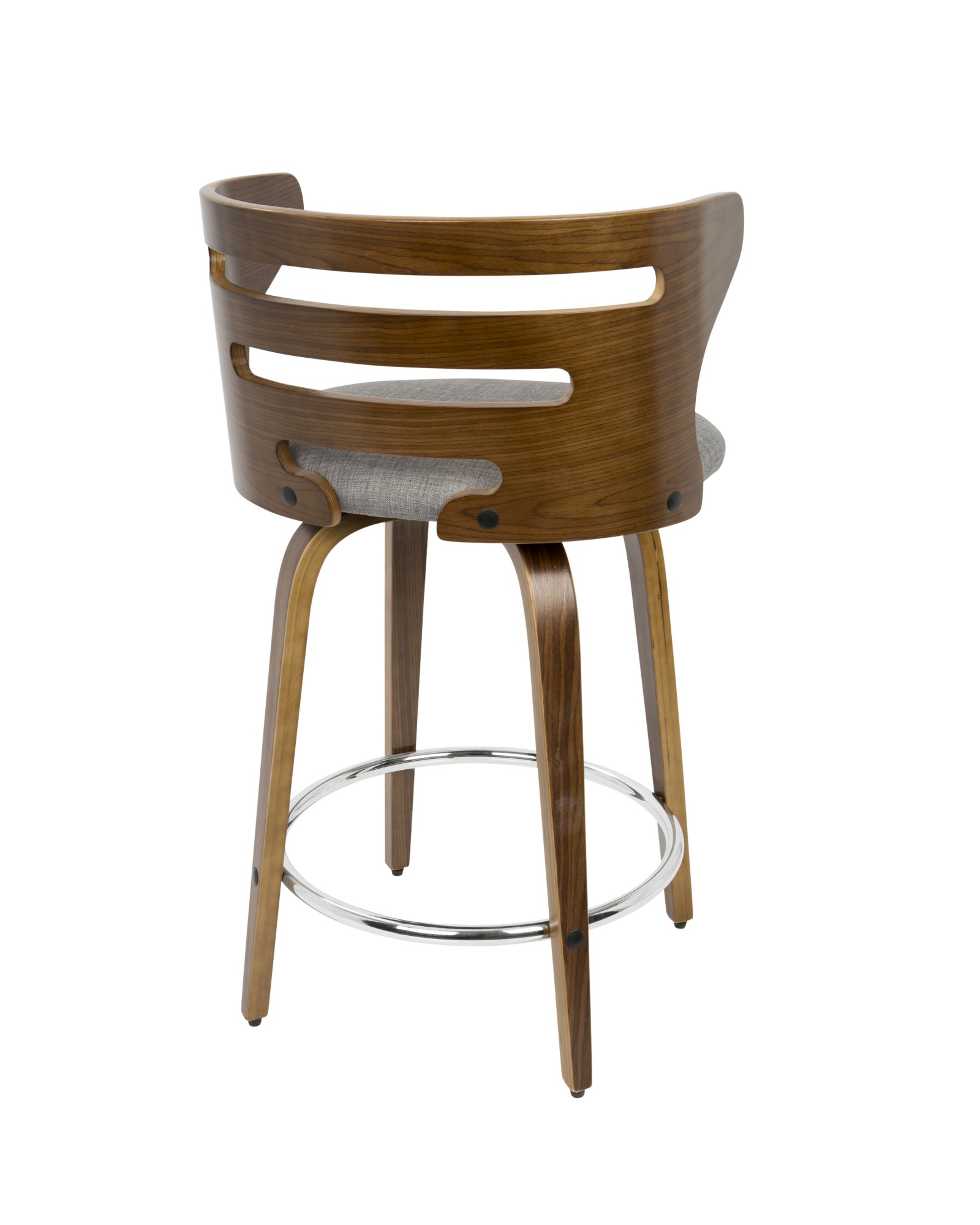 Cosini Mid-Century Modern Counter Stool with Swivel in Walnut and Grey