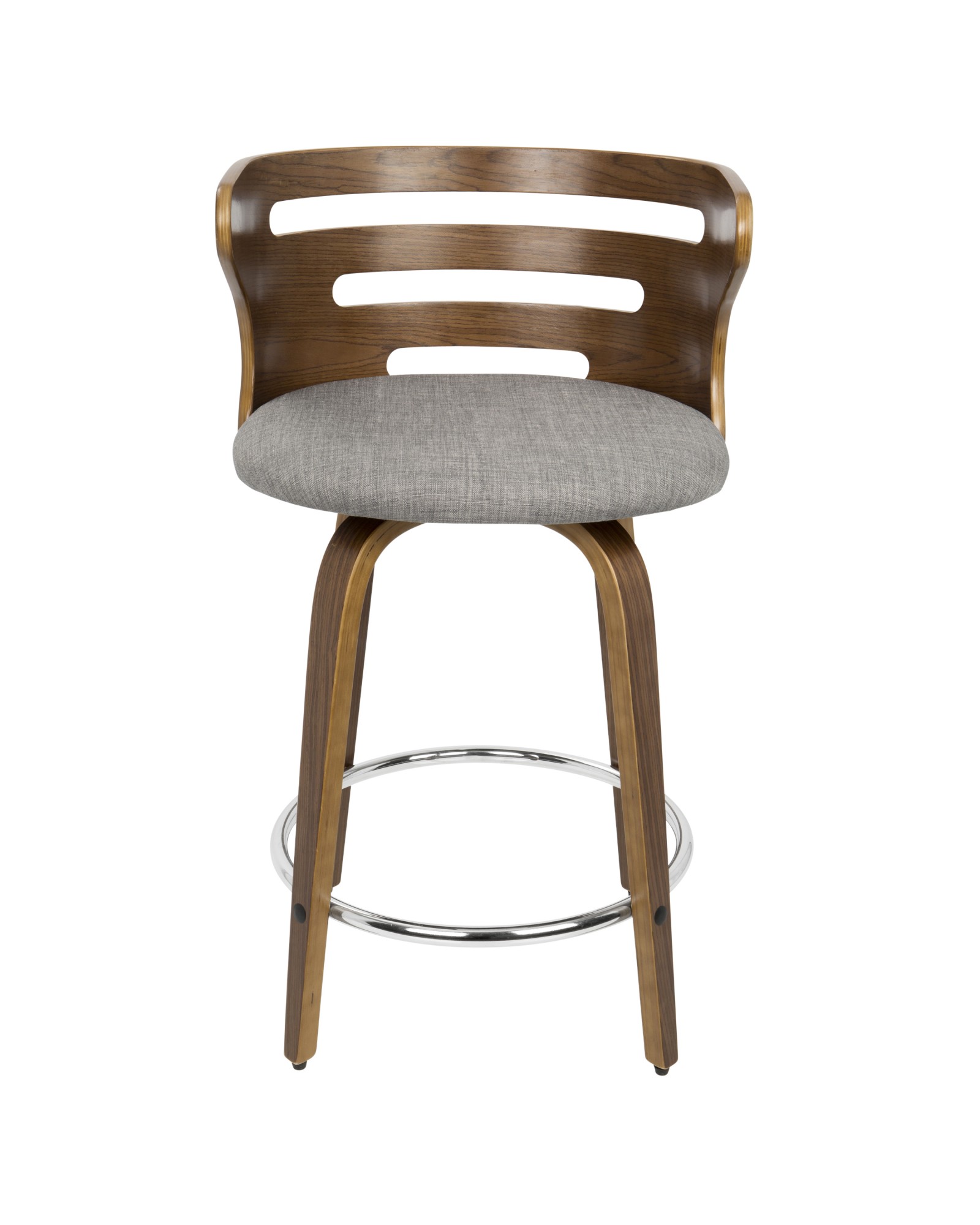 Cosini Mid-Century Modern Counter Stool with Swivel in Walnut and Grey