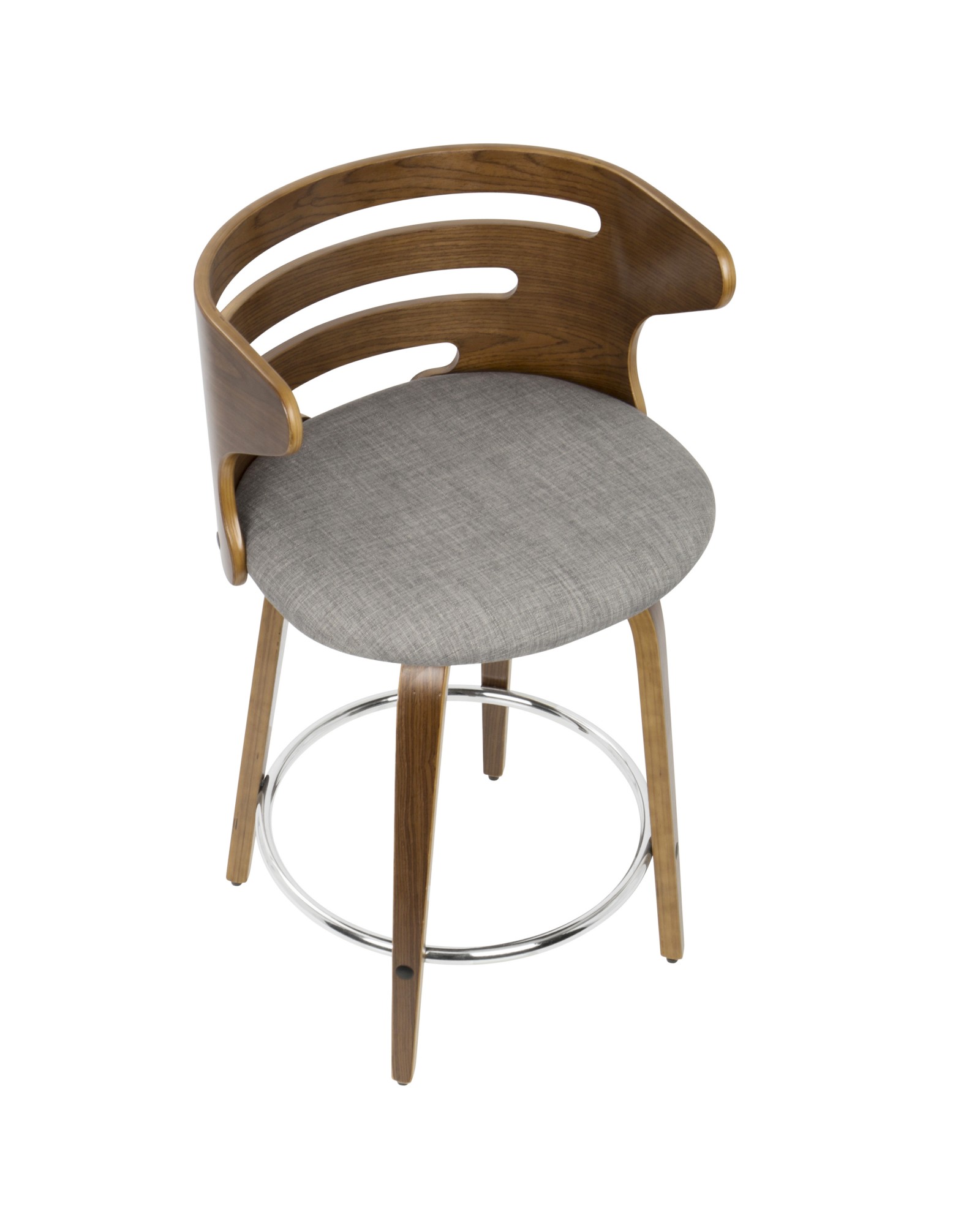 Cosini Mid-Century Modern Counter Stool with Swivel in Walnut and Grey