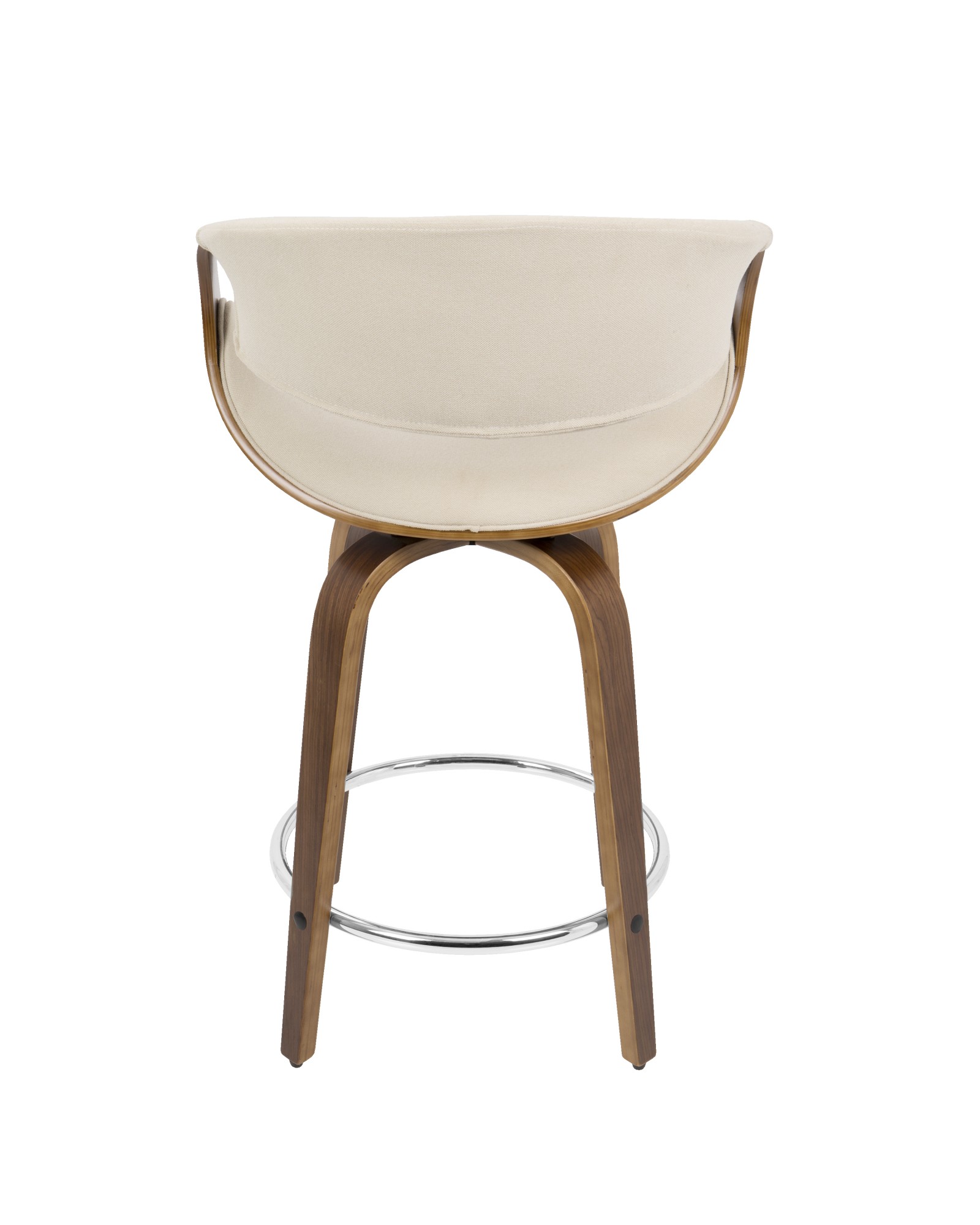 Curvini Mid-Century Modern Counter Stool in Walnut Wood and Cream Fabric