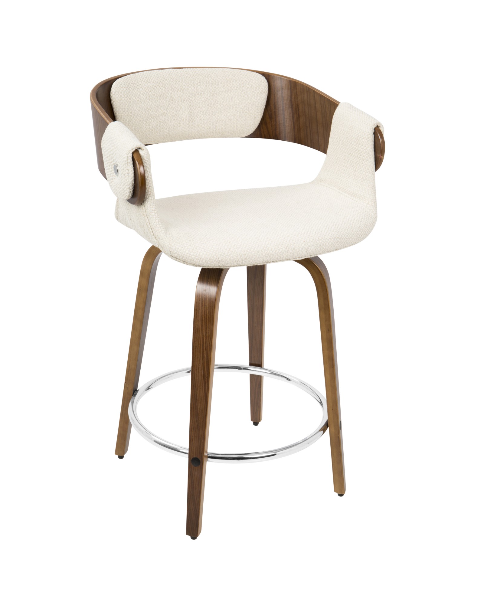 Elisa Mid-Century Modern Counter Stool in Walnut and Cream