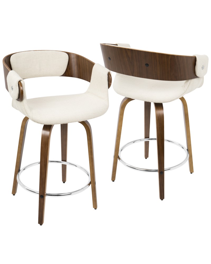 Elisa Mid-Century Modern Counter Stool in Walnut and Cream