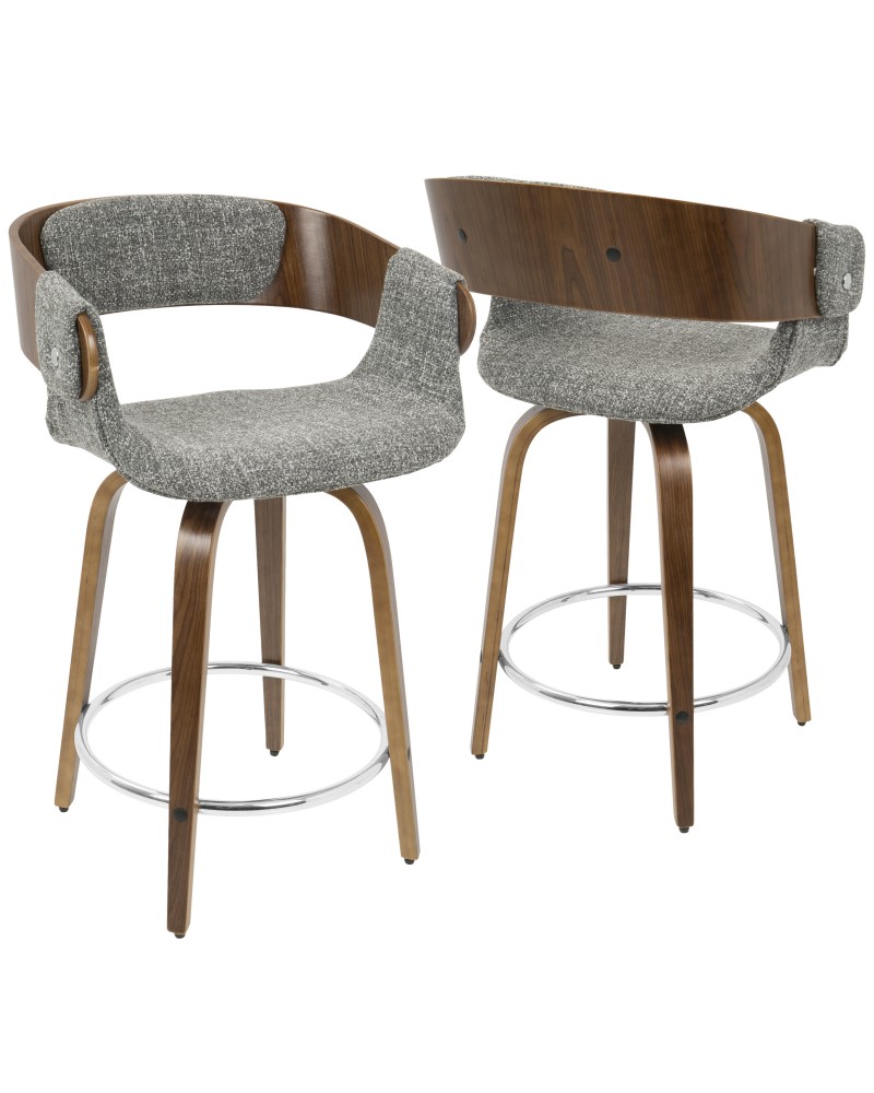 Elisa Mid-Century Modern Counter Stool in Walnut and Grey