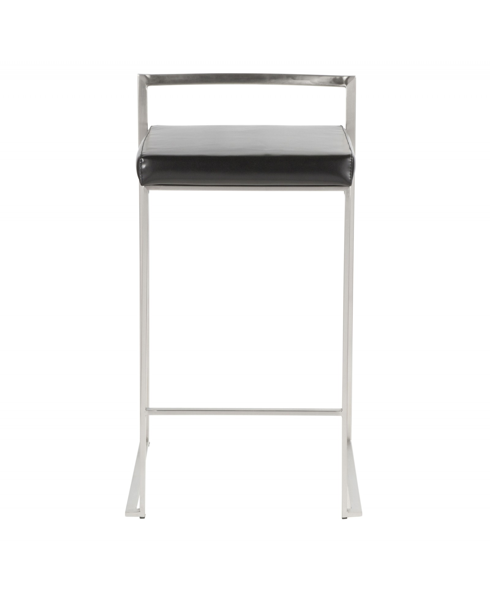 Fuji Contemporary Stackable Counter Stool in Black Faux Leather - Set of 2